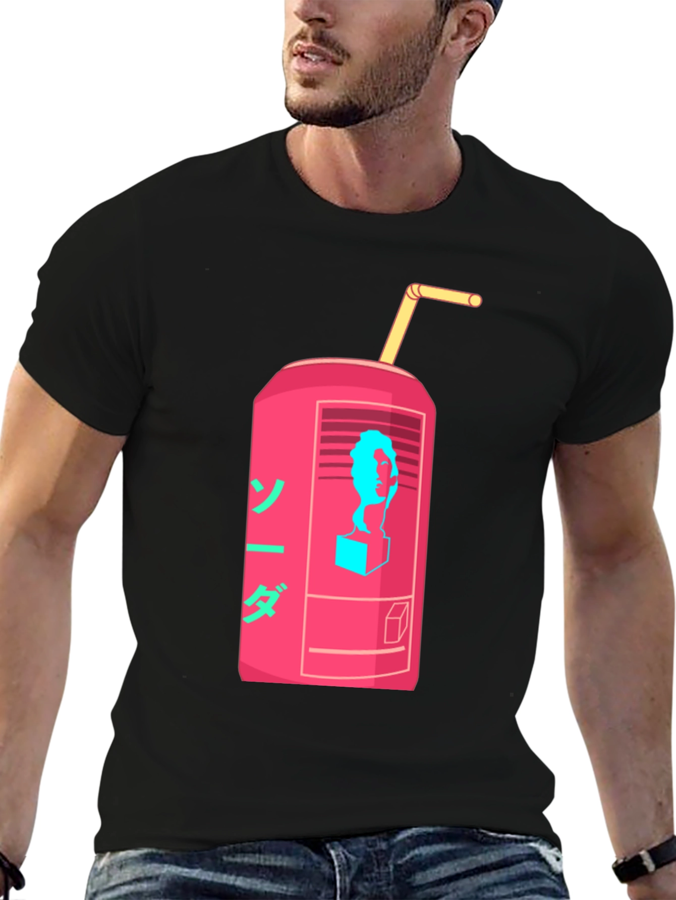 Retro Soda Can Graphic Tee - Black Cotton Blend
