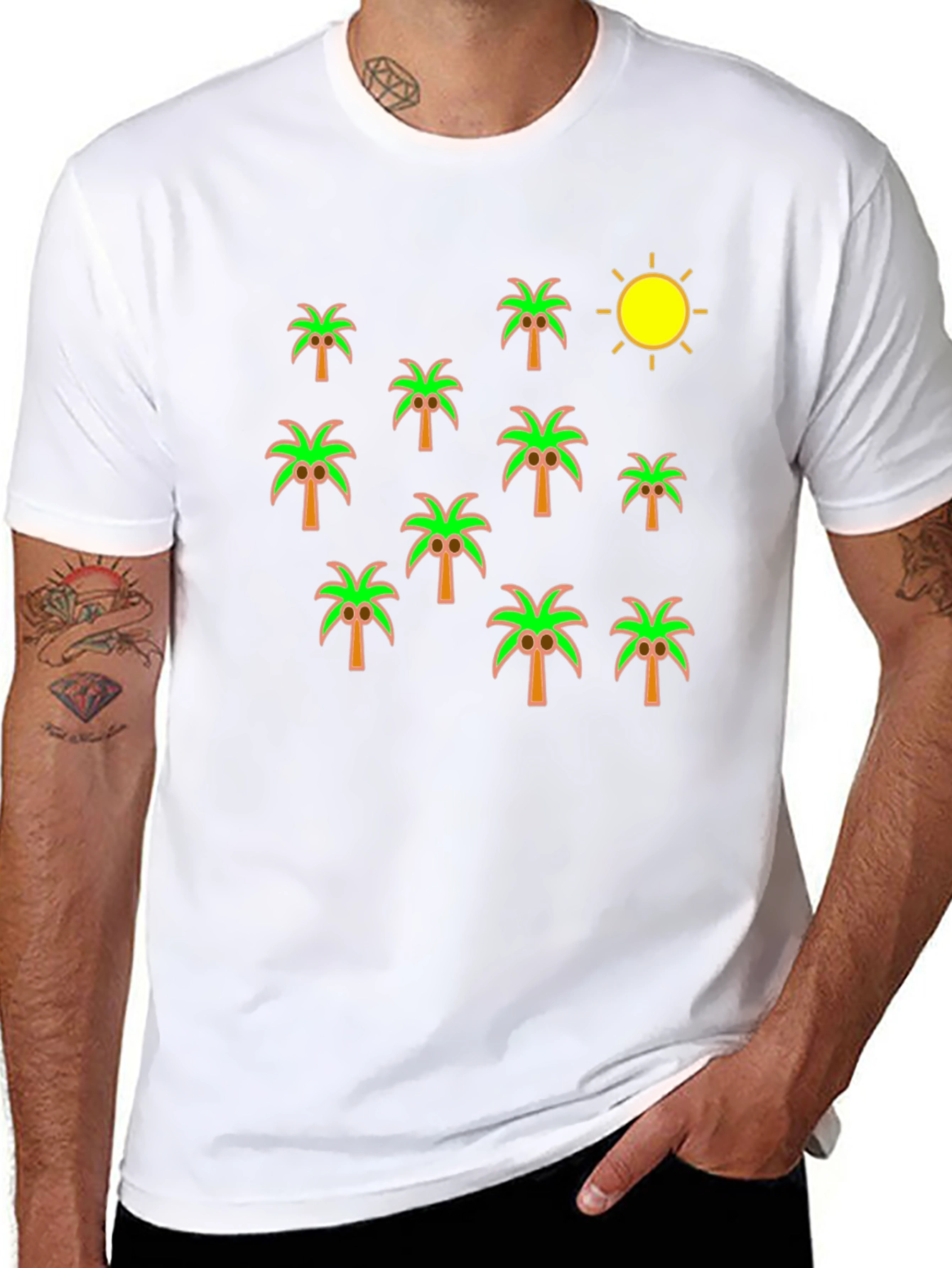 Palm Tree & Sun Graphic Black T-Shirt