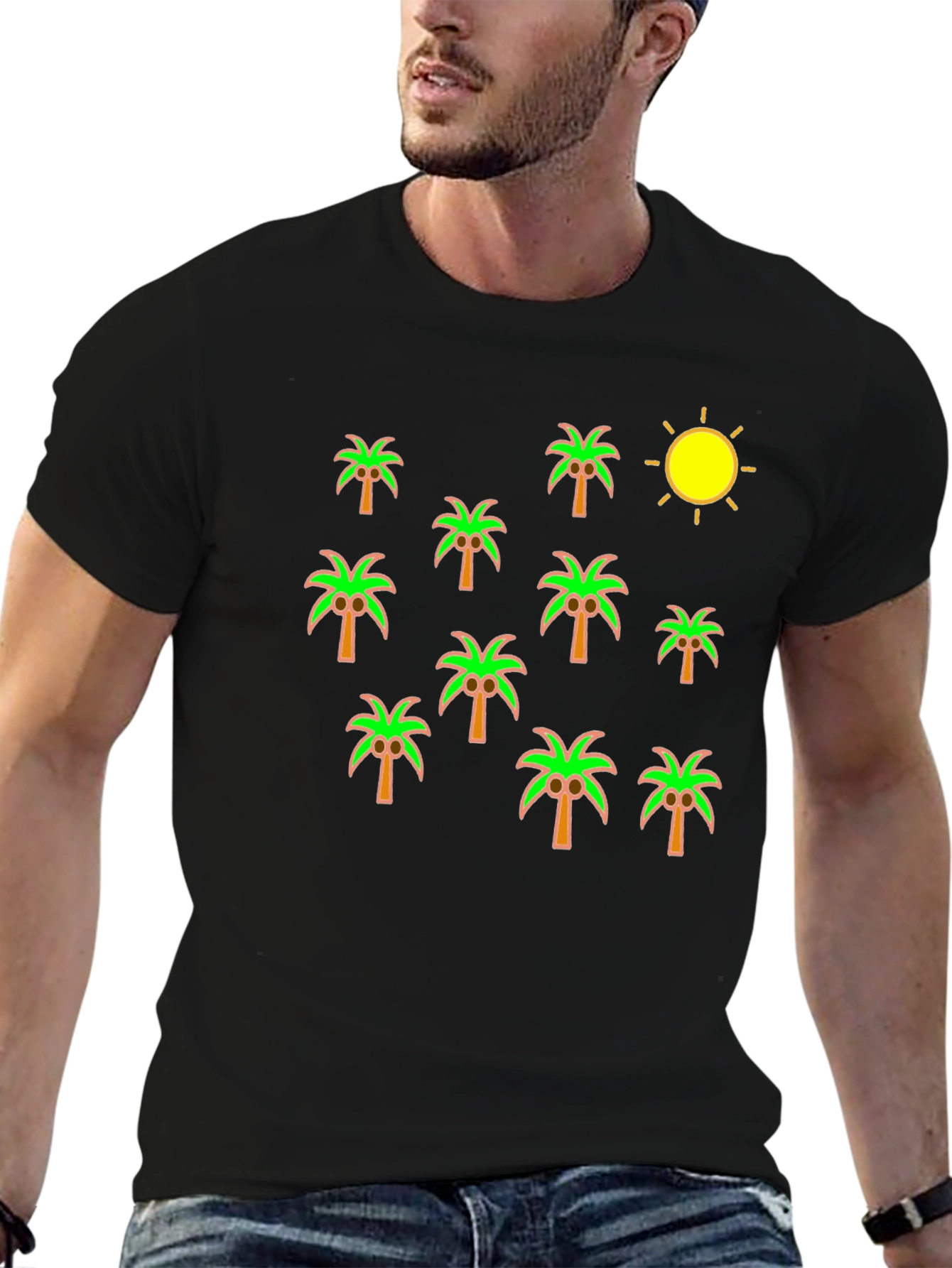 Palm Tree & Sun Graphic Black T-Shirt