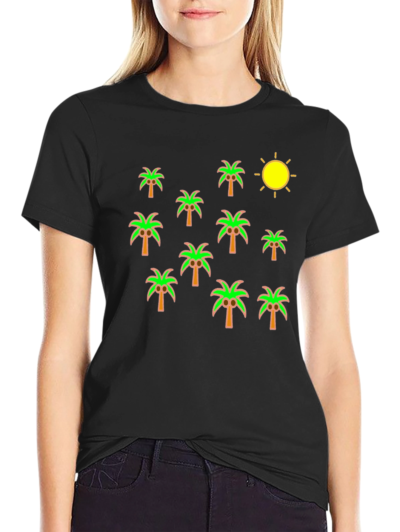 Palm Tree & Sun Graphic Black T-Shirt