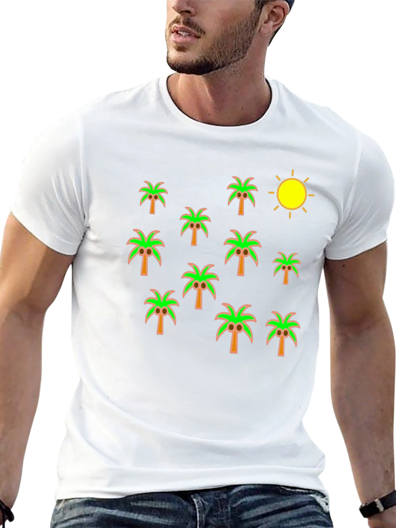 Palm Tree & Sun Graphic Black T-Shirt