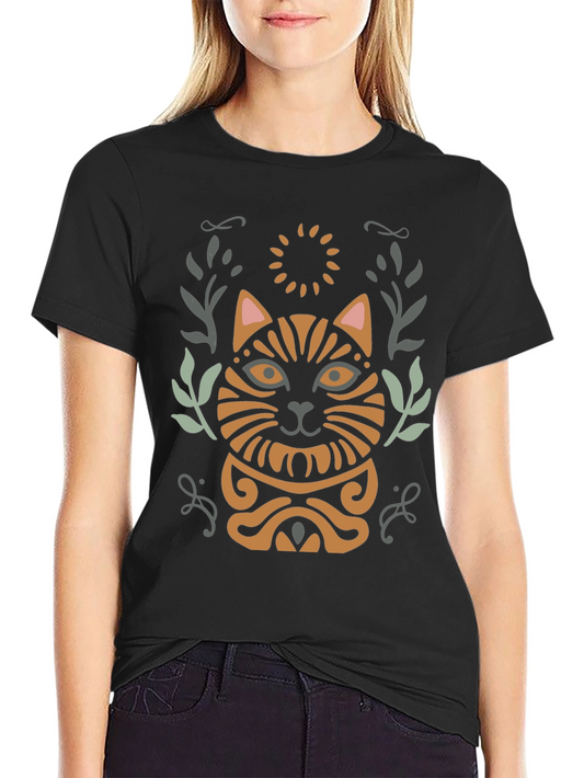 Boho Cat Graphic Tee - Stylish Mens Black T-Shirt