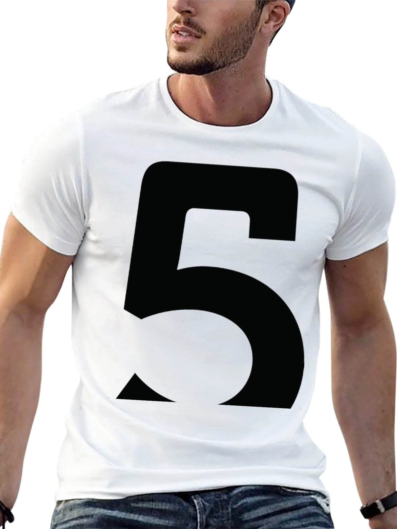 Bold Number 5 Graphic Tee - Classic Black Cotton