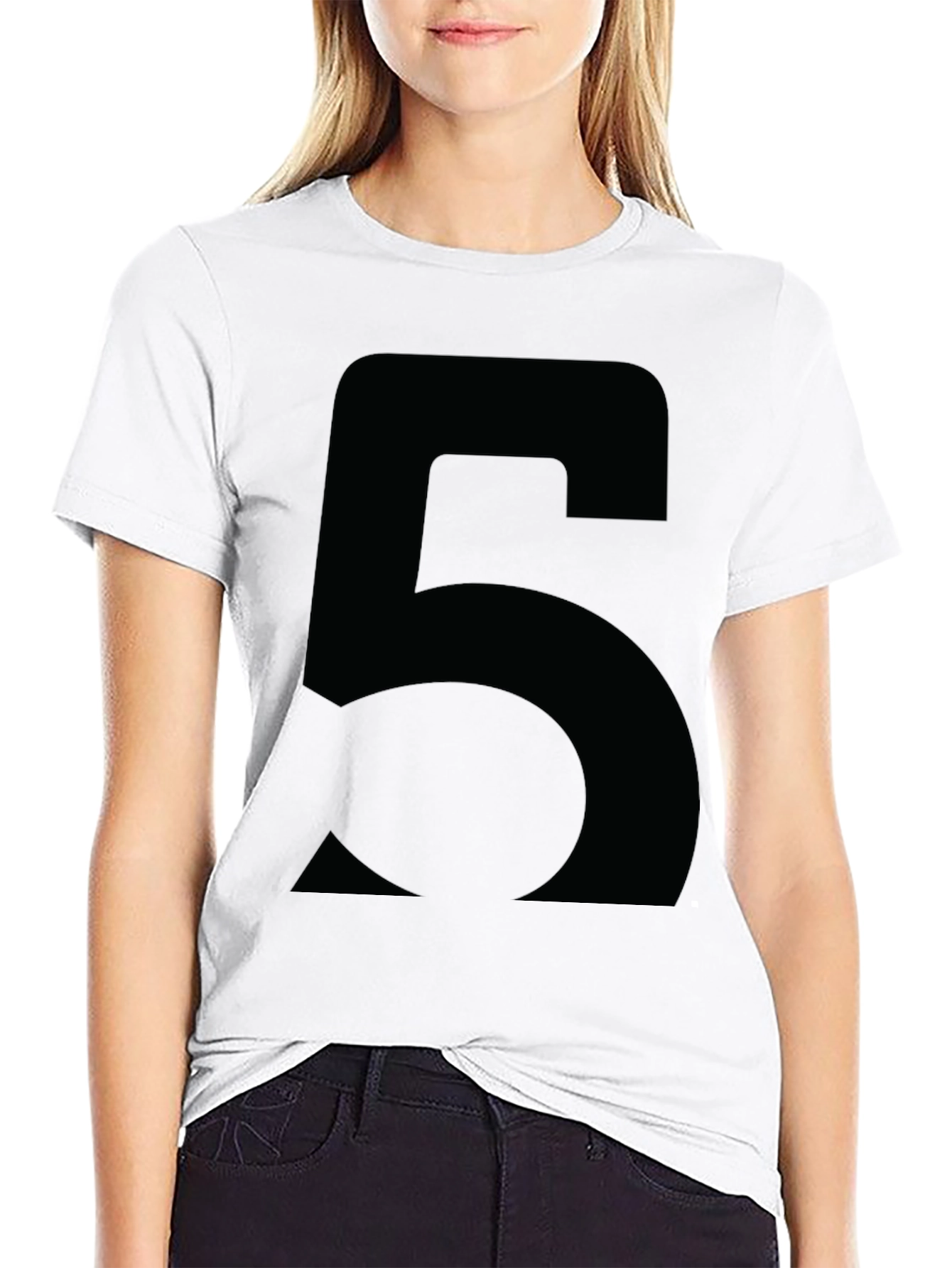 Bold Number 5 Graphic Tee - Classic Black Cotton