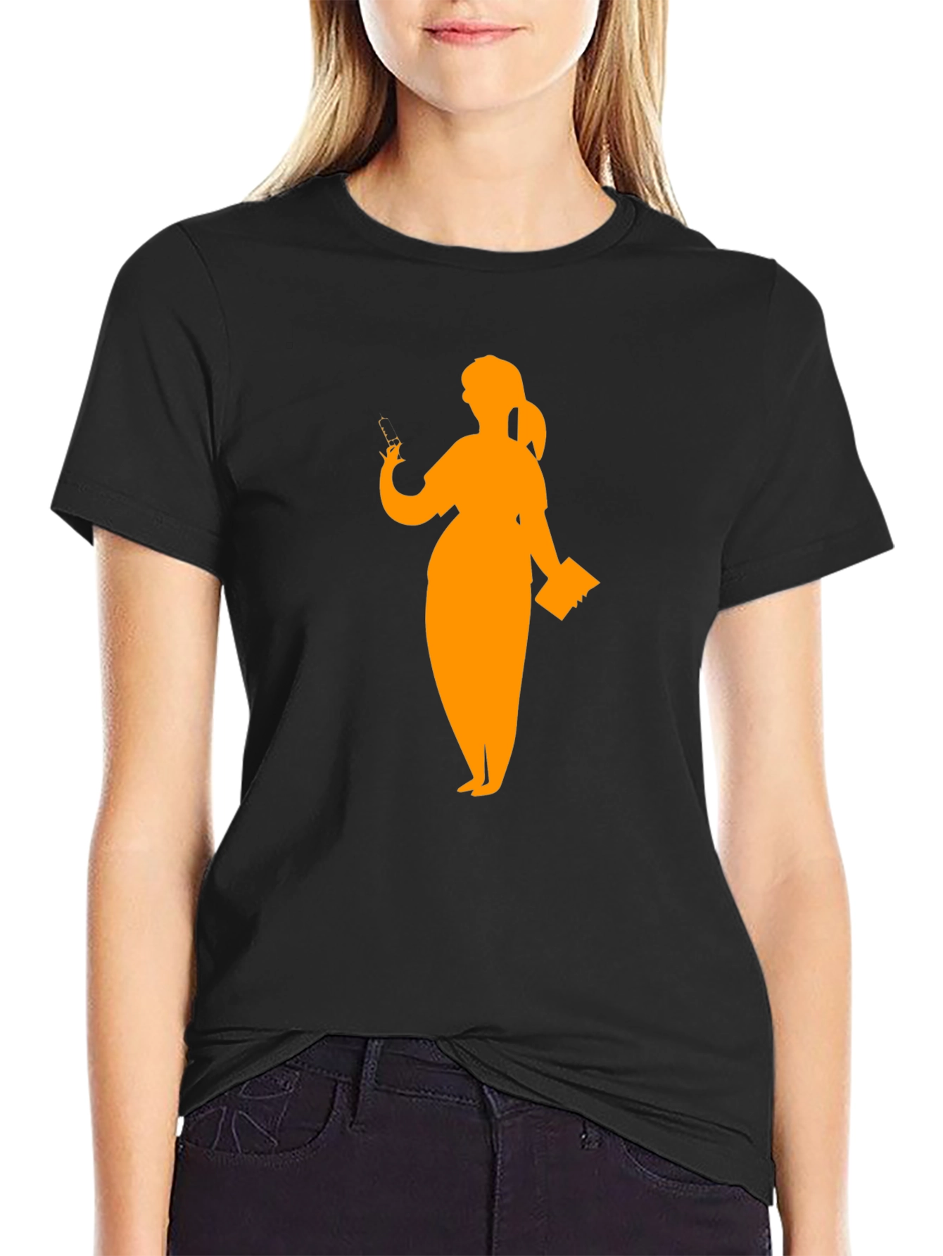 Silhouette Teacher Graphic Tee - Black Cotton T-Shirt