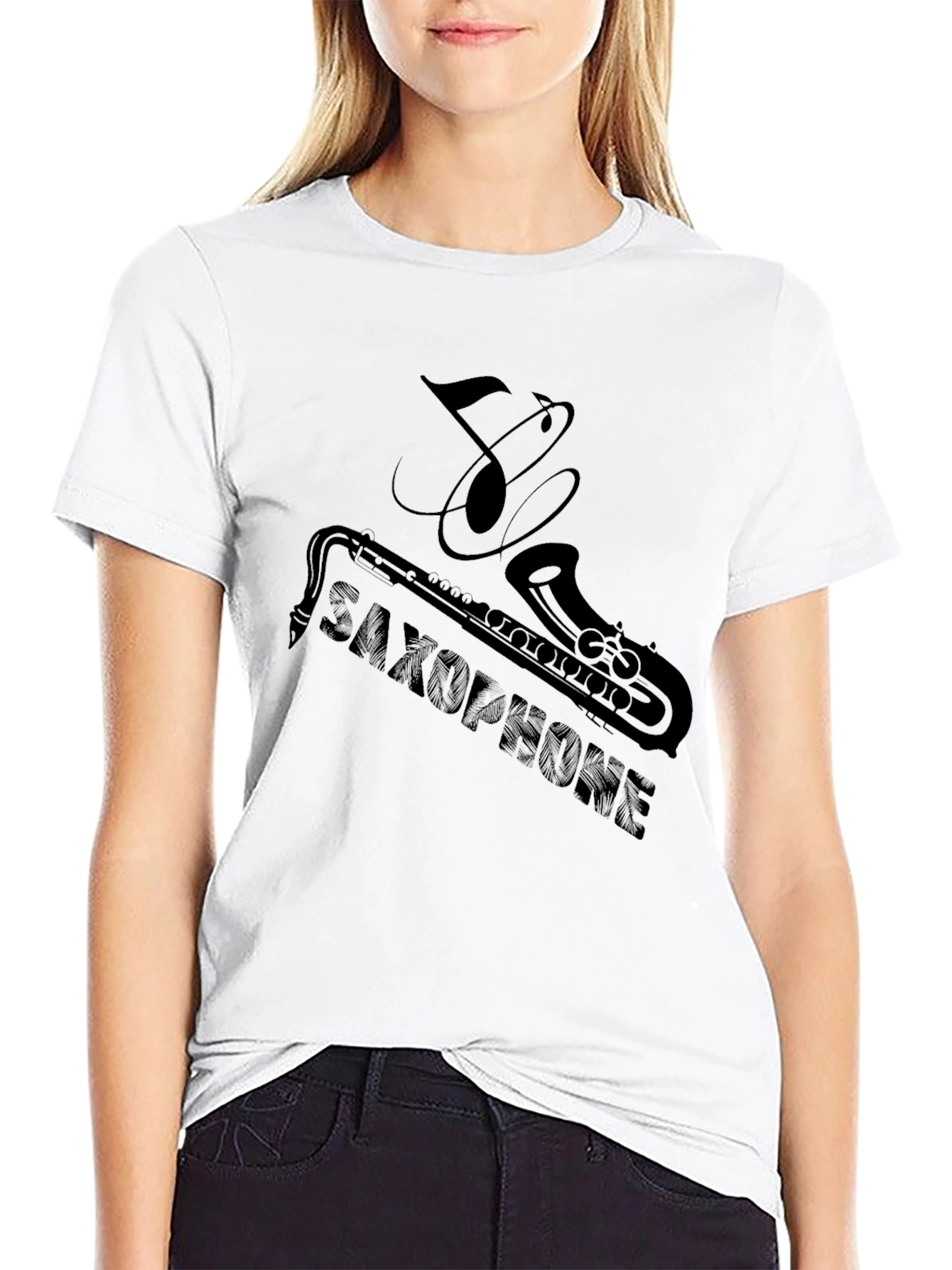 Saxophone Music Note Graphic T-Shirt - Black