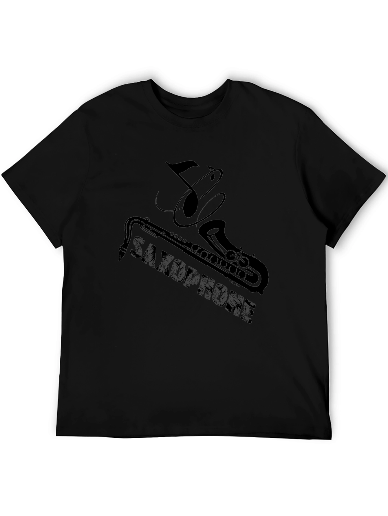 Saxophone Music Note Graphic T-Shirt - Black