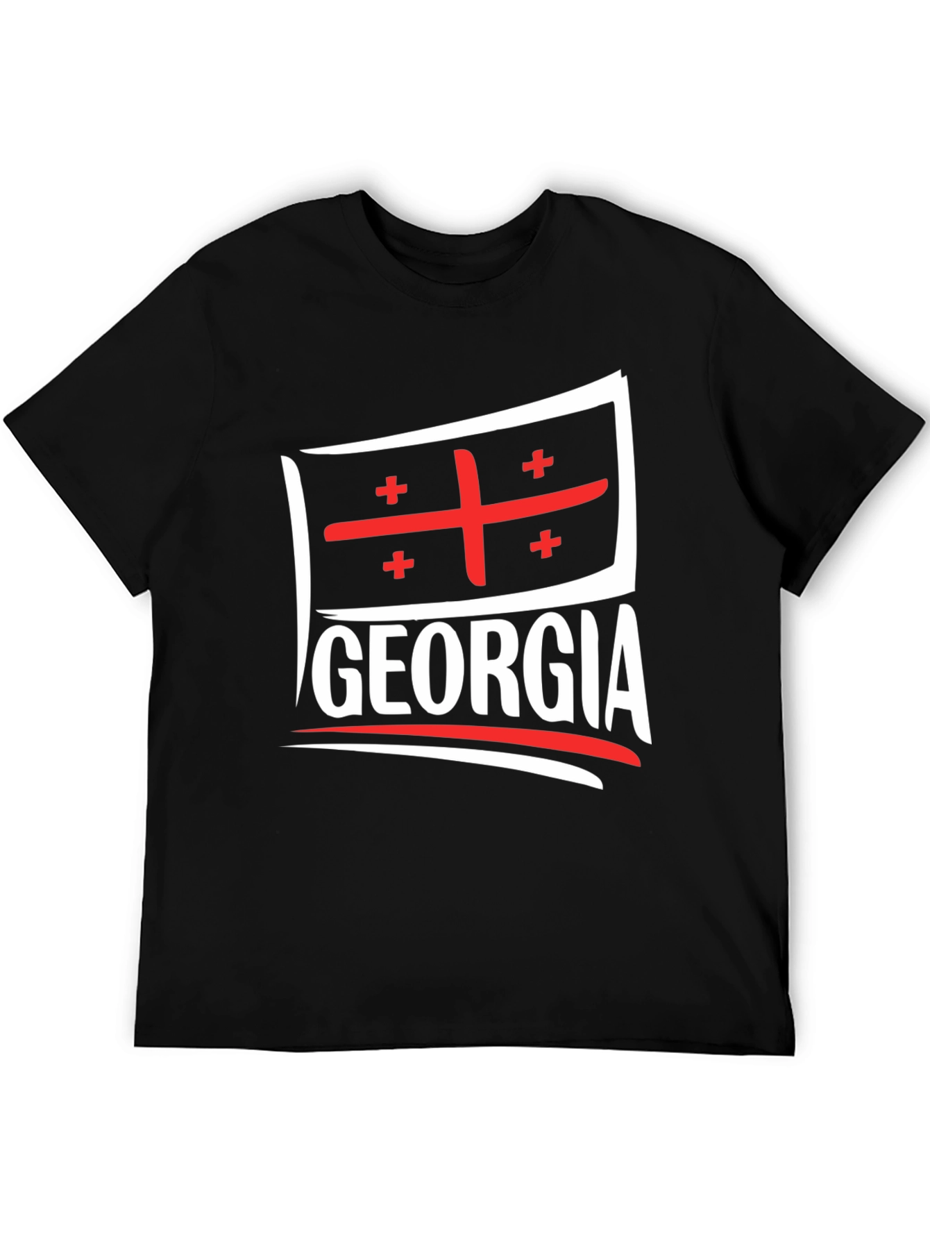 Georgia Flag T-Shirt - Black Crew Neck Tee