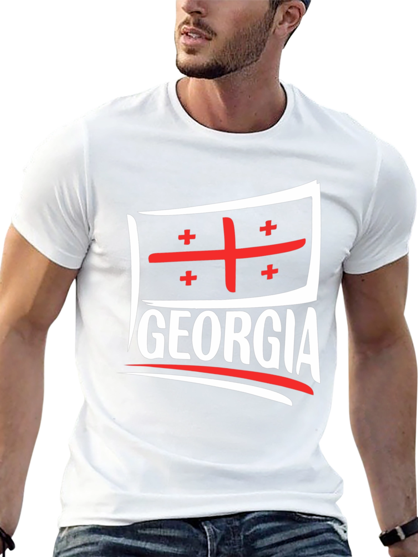 Georgia Flag T-Shirt - Black Crew Neck Tee