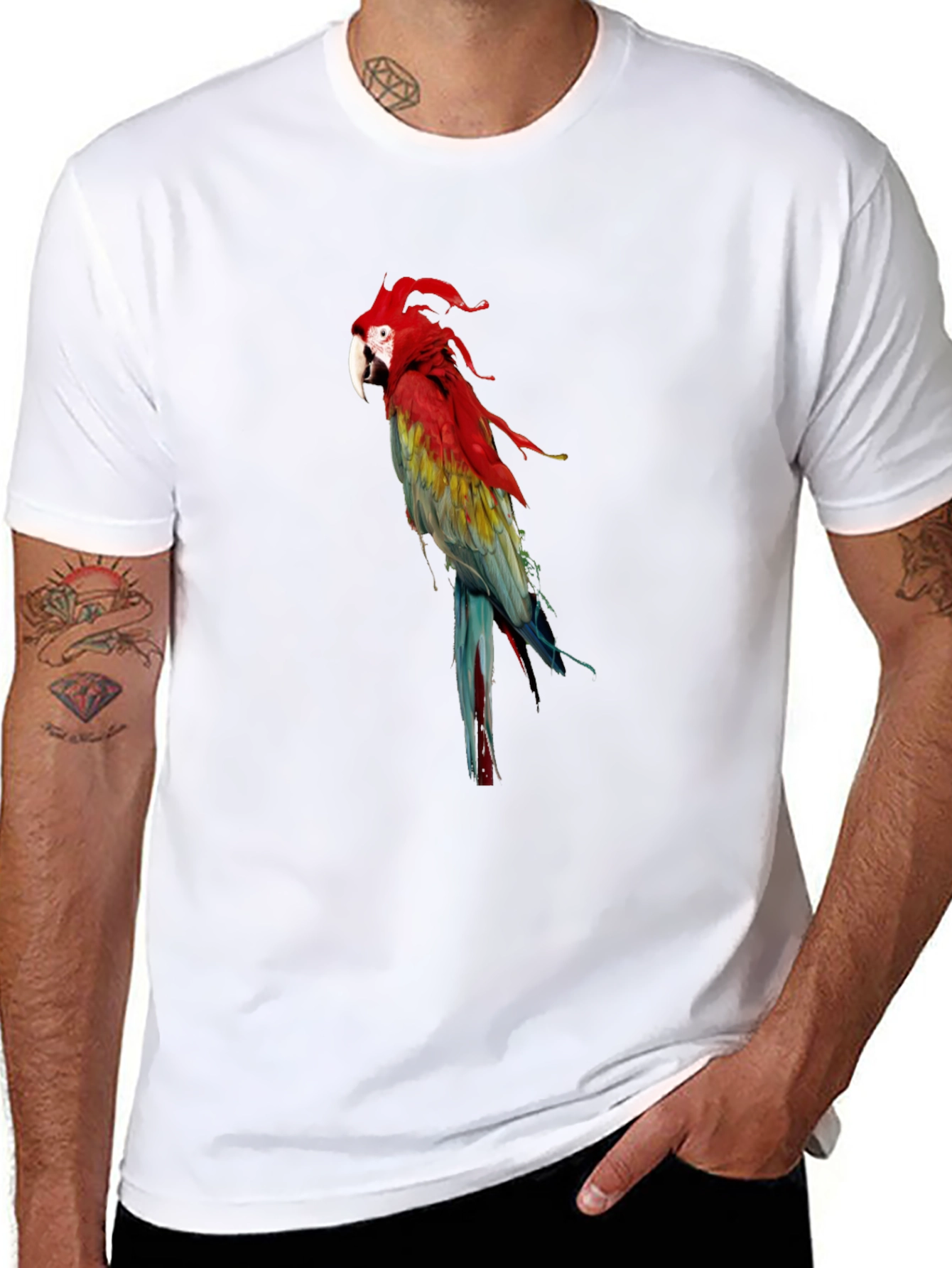 Parrot Graphic Tee - Vivid Bird Print T-Shirt