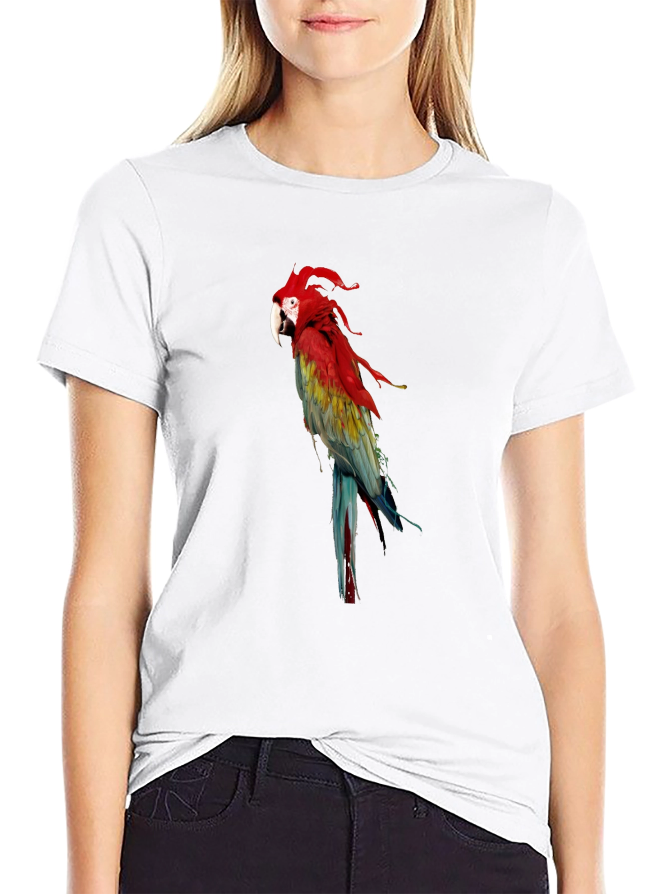 Parrot Graphic Tee - Vivid Bird Print T-Shirt