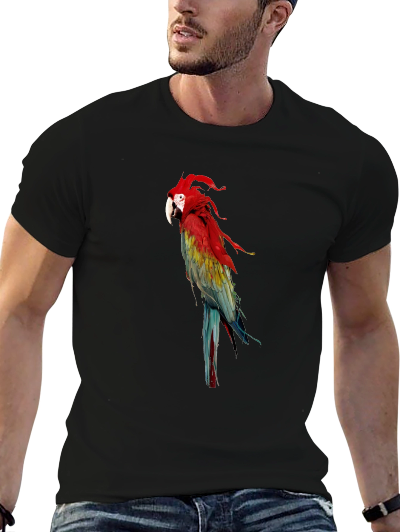 Parrot Graphic Tee - Vivid Bird Print T-Shirt