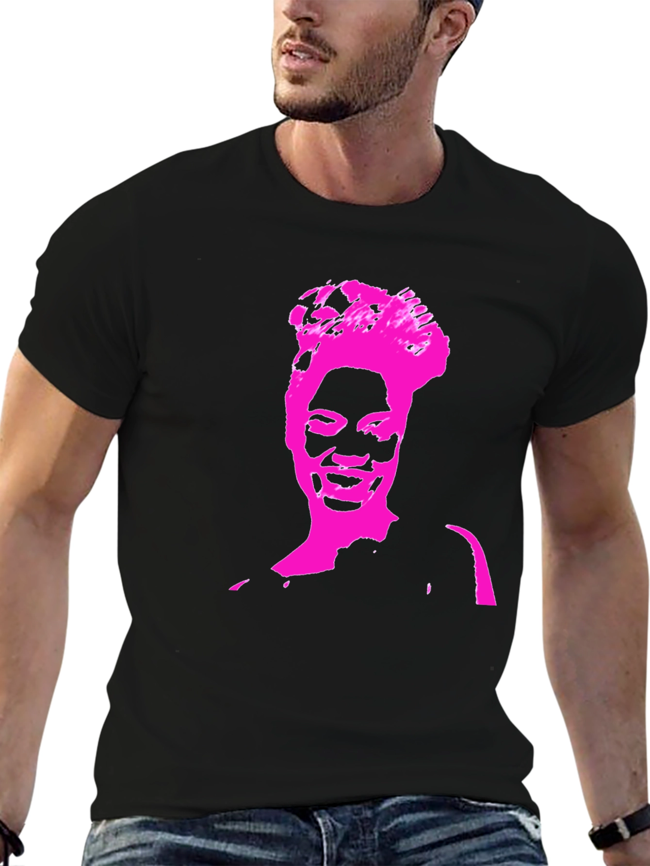 Stylish Black T-Shirt with Pink Portrait Graphic