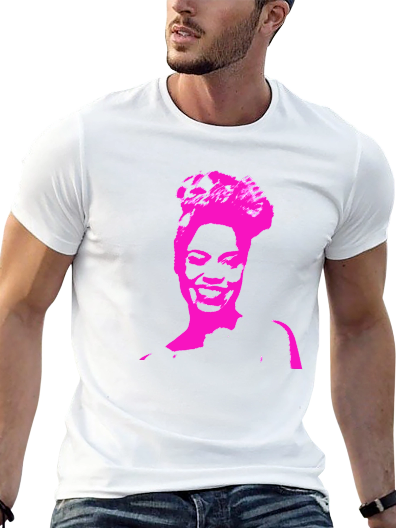 Stylish Black T-Shirt with Pink Portrait Graphic