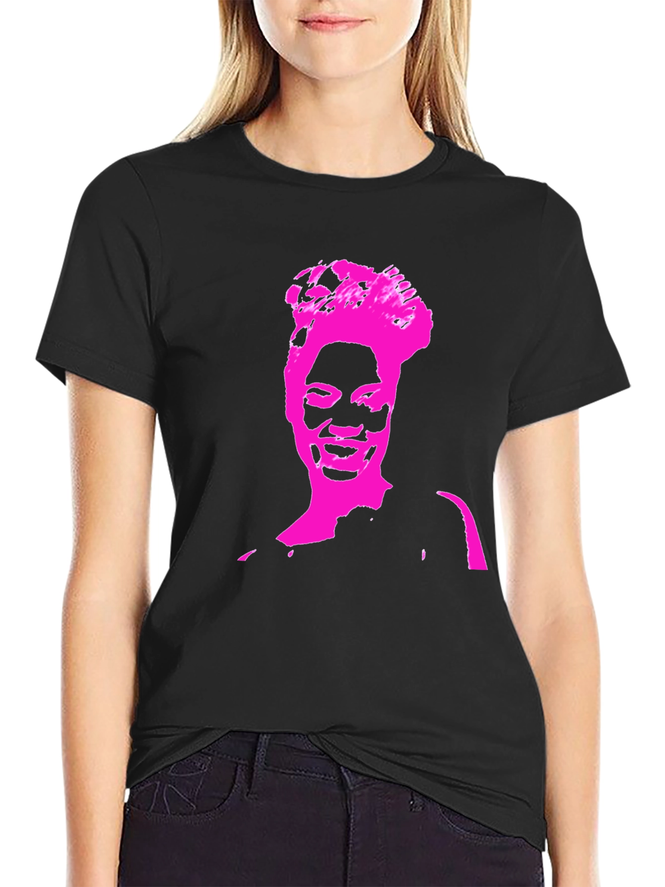 Stylish Black T-Shirt with Pink Portrait Graphic
