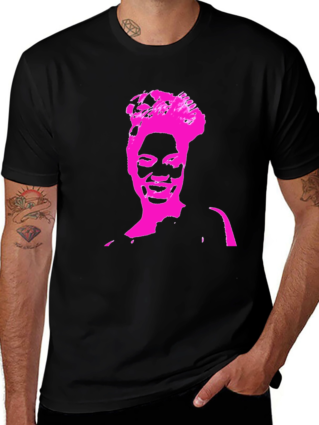 Stylish Black T-Shirt with Pink Portrait Graphic