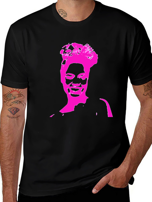 Stylish Black T-Shirt with Pink Portrait Graphic