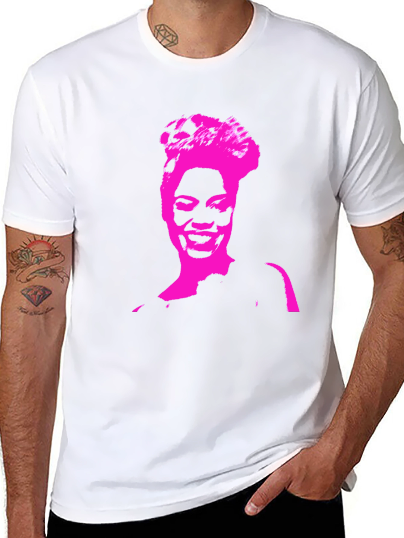Stylish Black T-Shirt with Pink Portrait Graphic