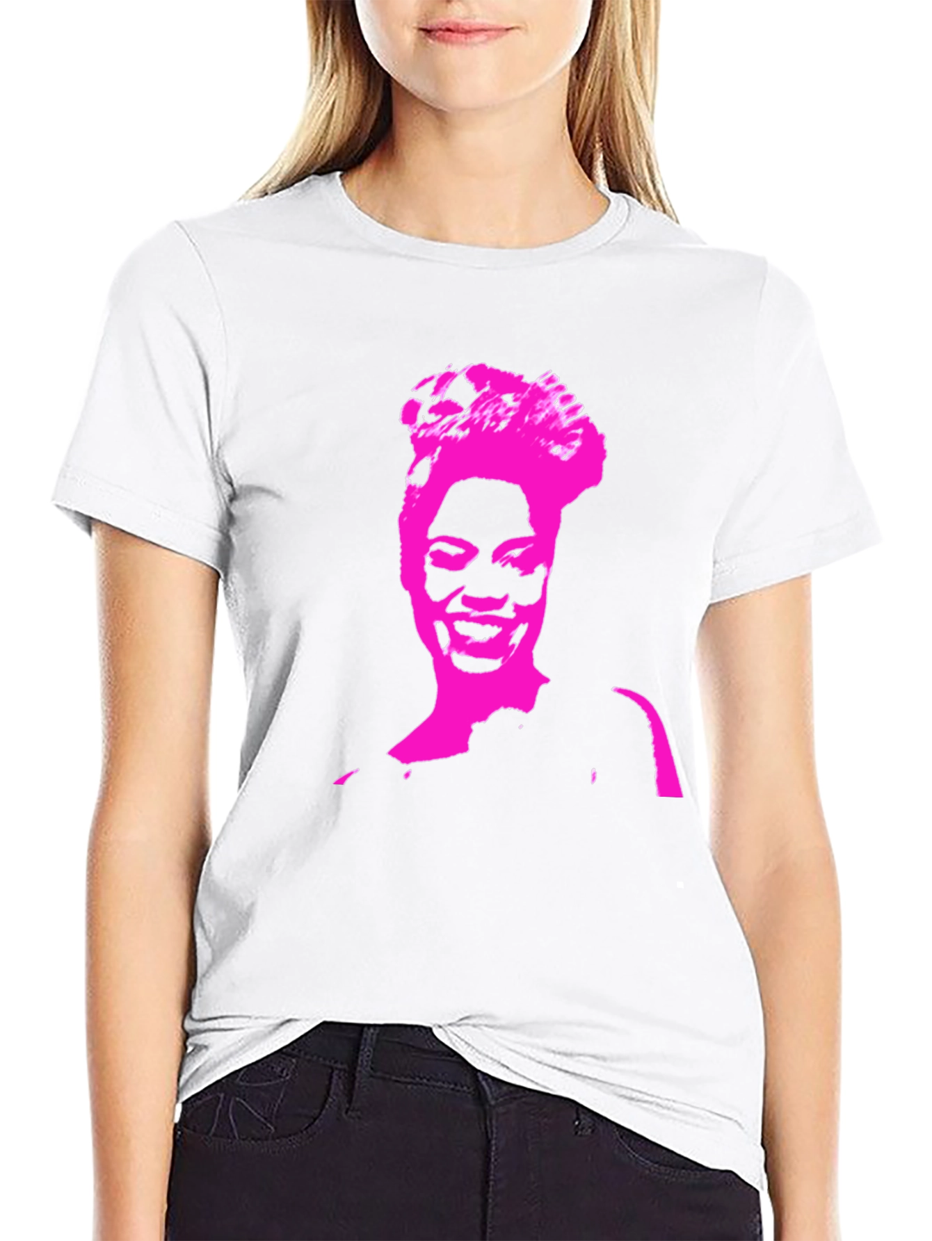 Stylish Black T-Shirt with Pink Portrait Graphic