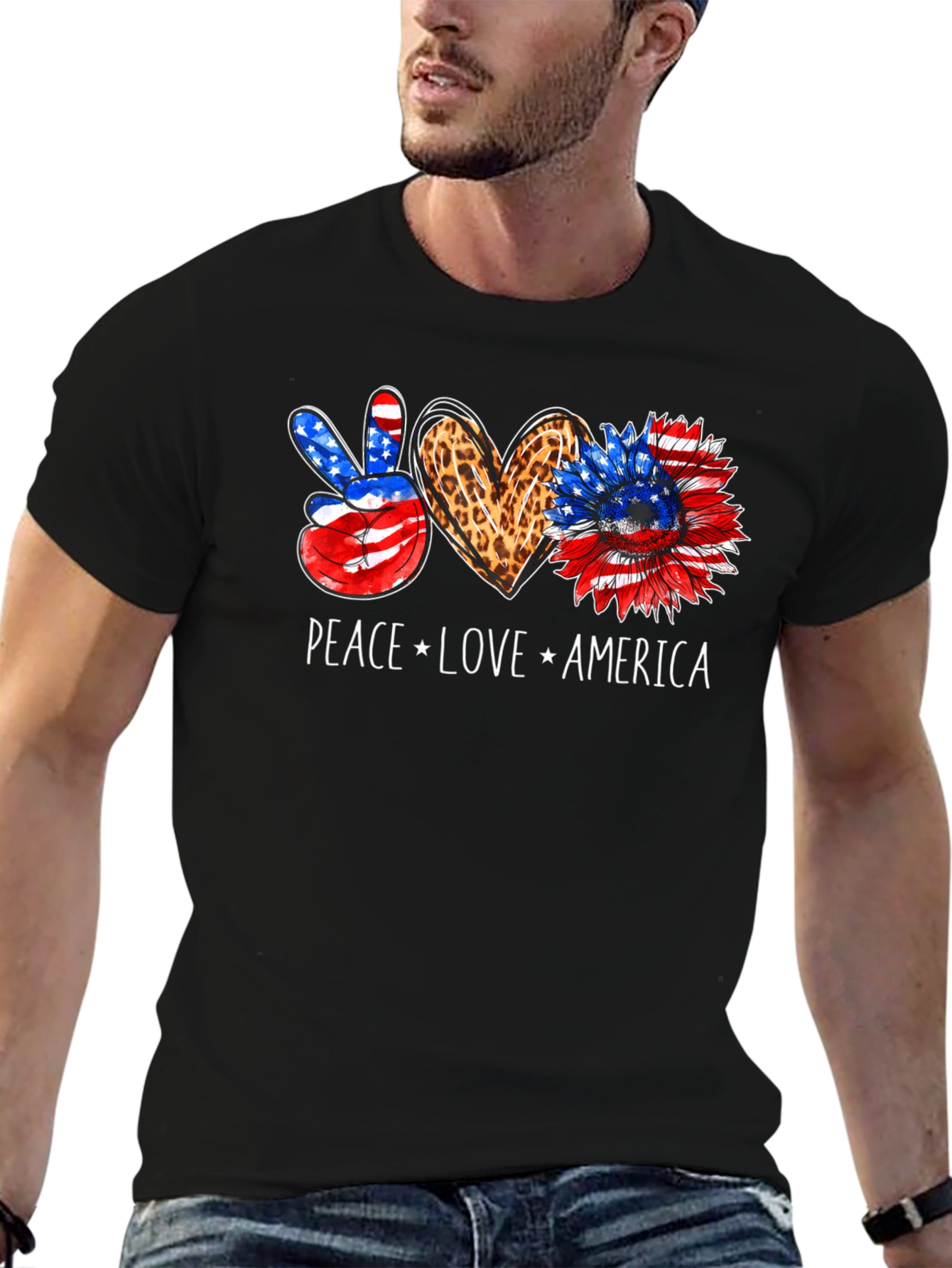 Peace Love America Patriotic Graphic Tee