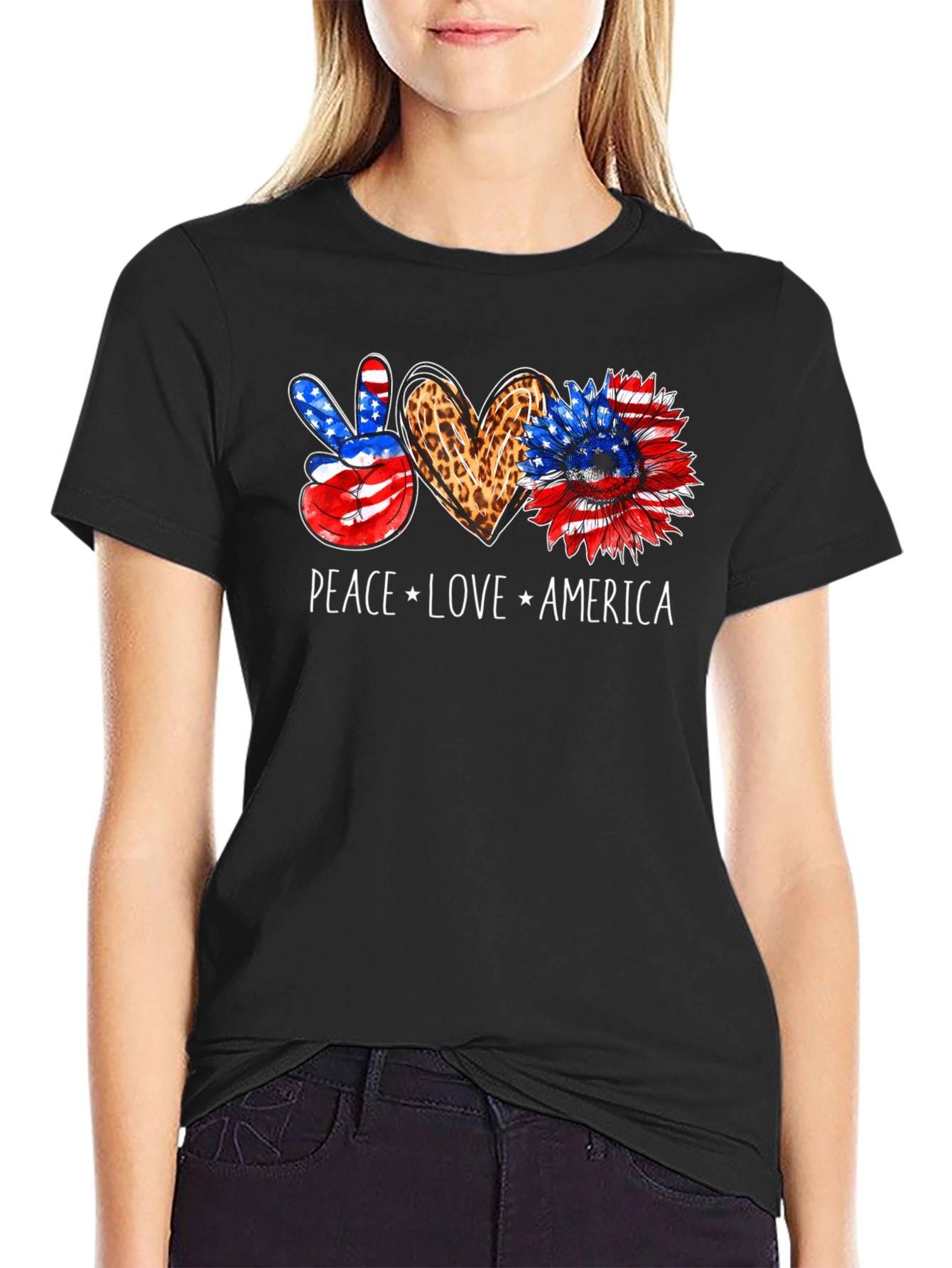 Peace Love America Patriotic Graphic Tee