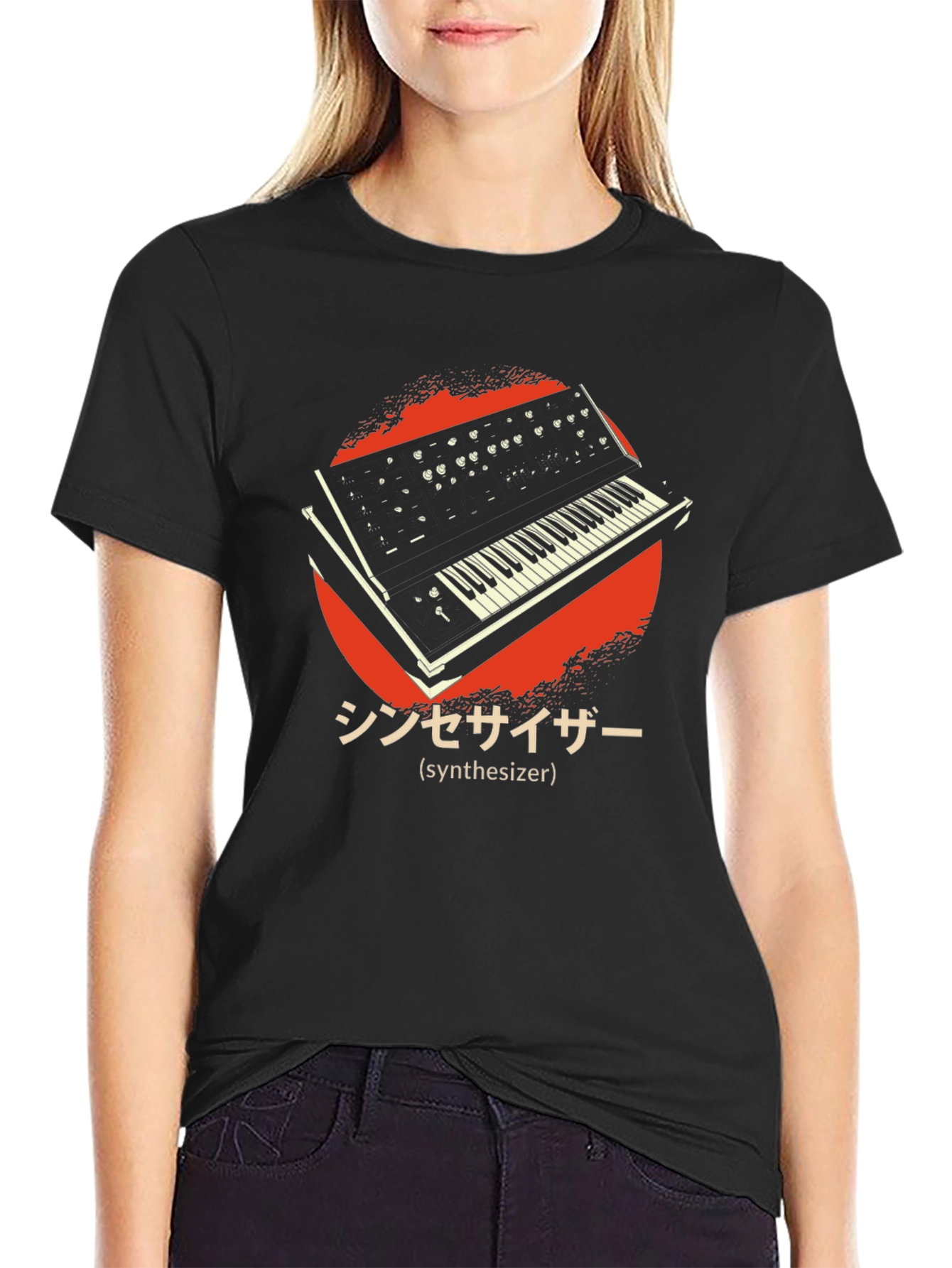 Retro Synthesizer Graphic T-Shirt - Black
