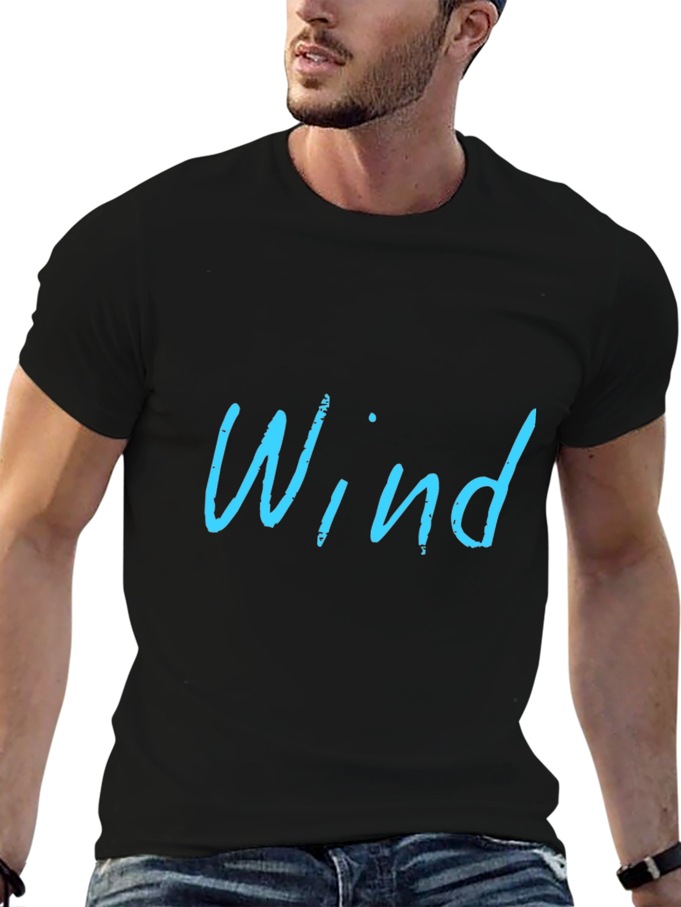 Mens Black T-Shirt with Wind Design
