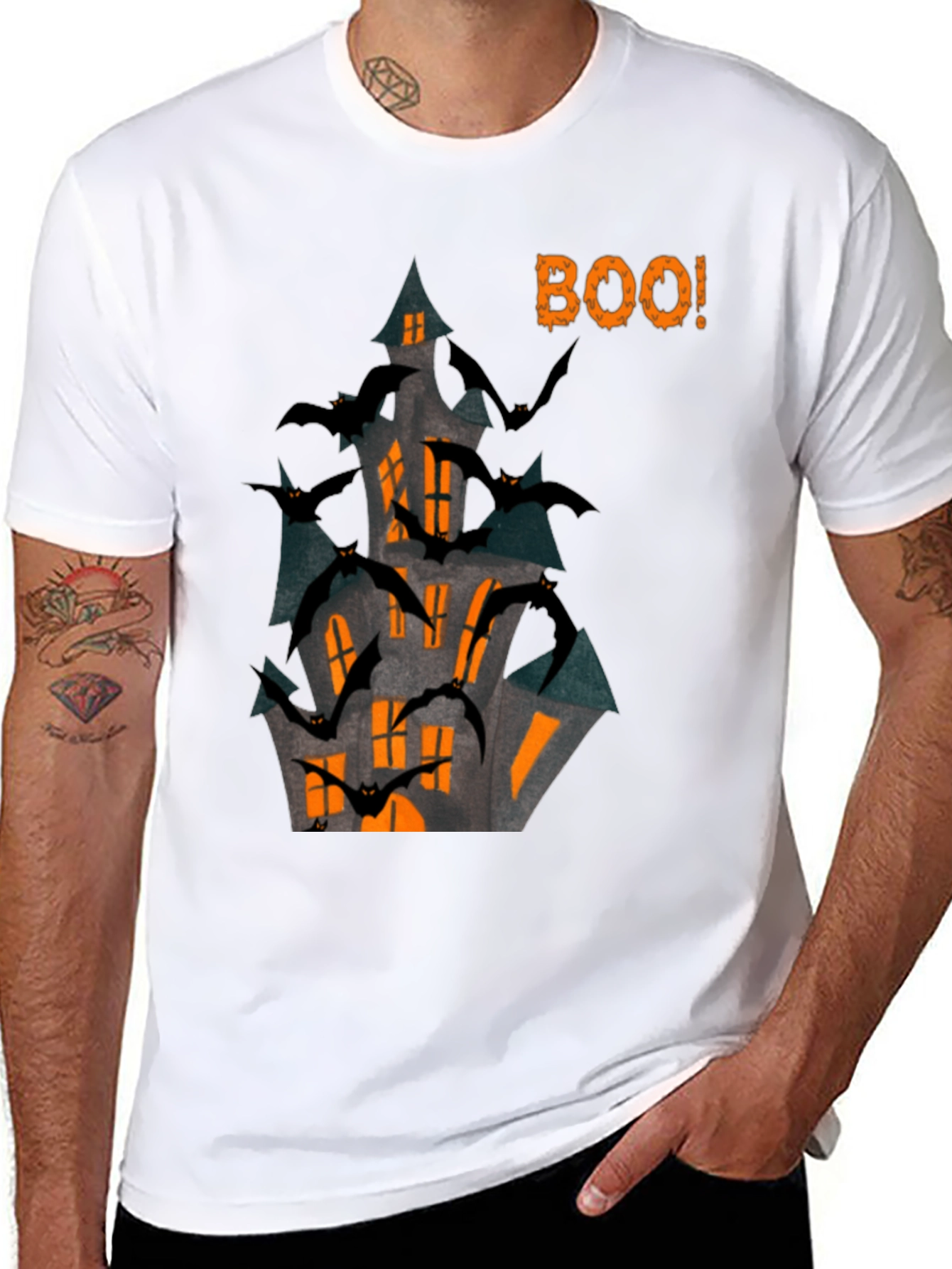 Halloween Spooky Haunted House Bats Boo T-Shirt