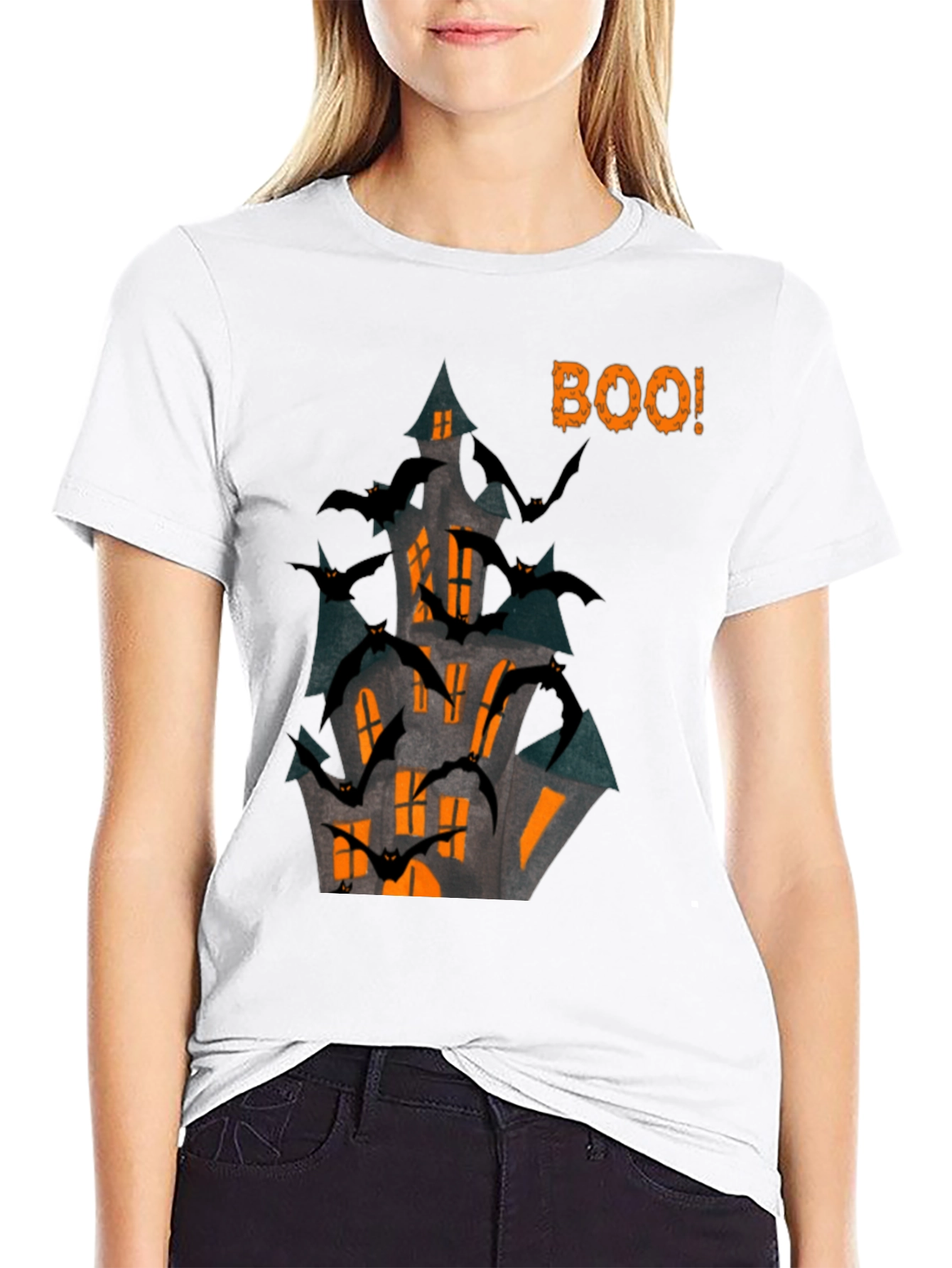 Halloween Spooky Haunted House Bats Boo T-Shirt