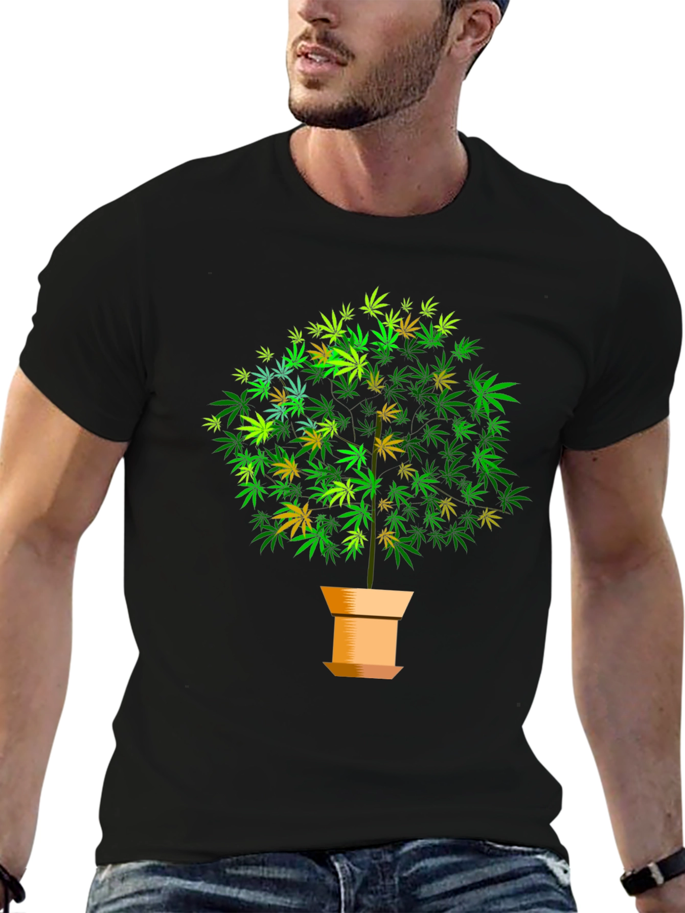 Marijuana Tree Graphic Black T-Shirt