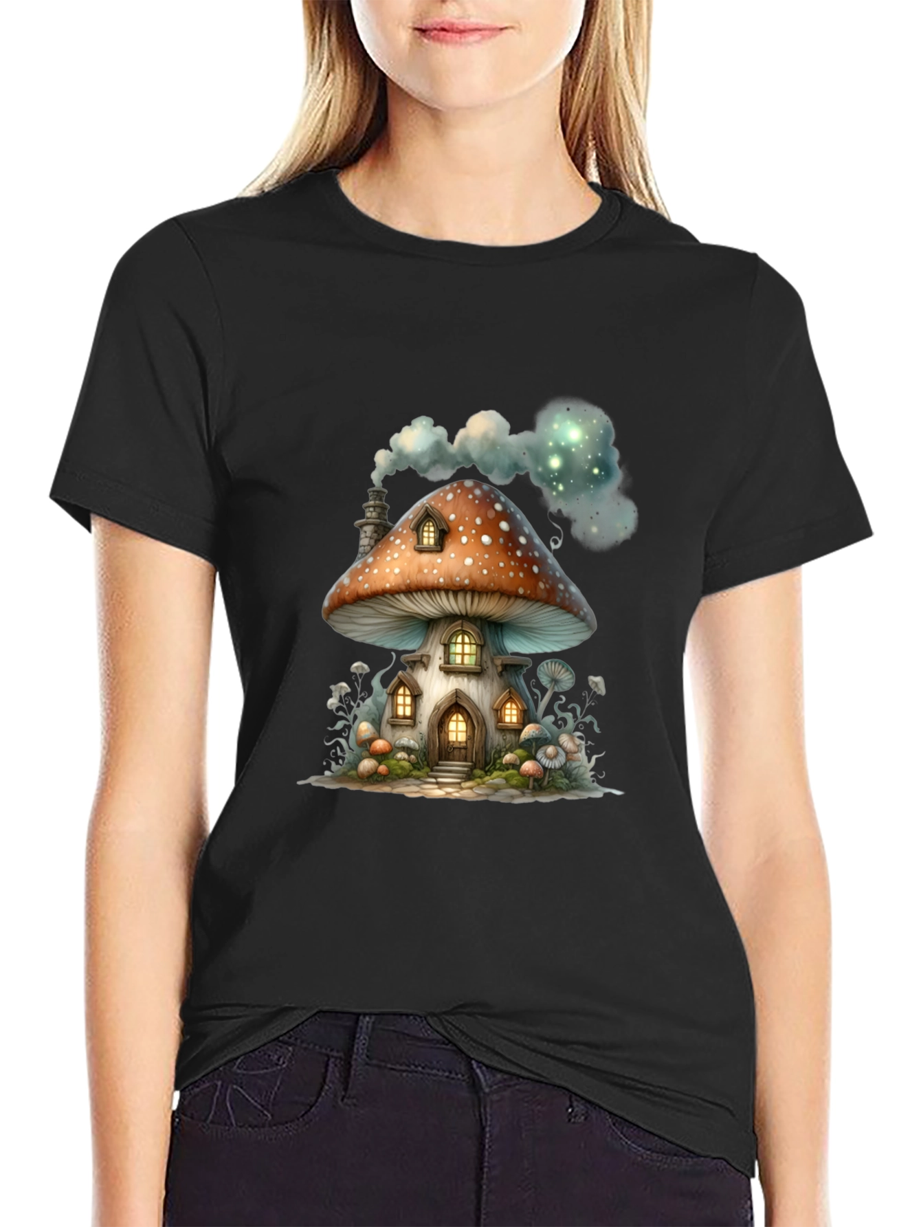 Mushroom House Graphic Tee - Whimsical Fantasy Shirt