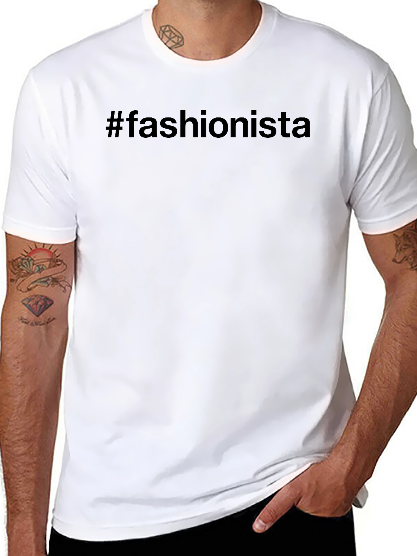 #Fashionista Black Cotton Tee - Trendy Casual Wear