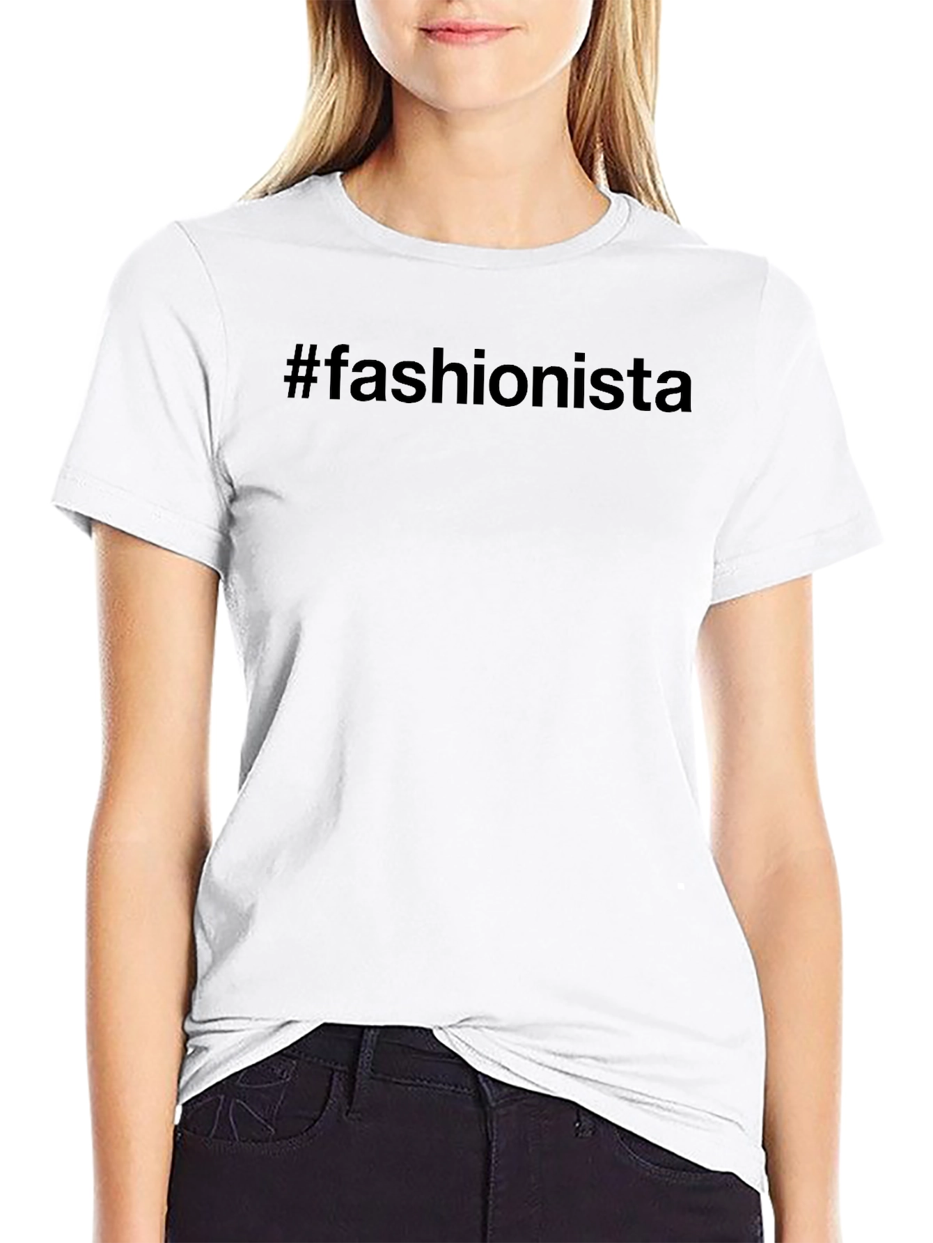 #Fashionista Black Cotton Tee - Trendy Casual Wear