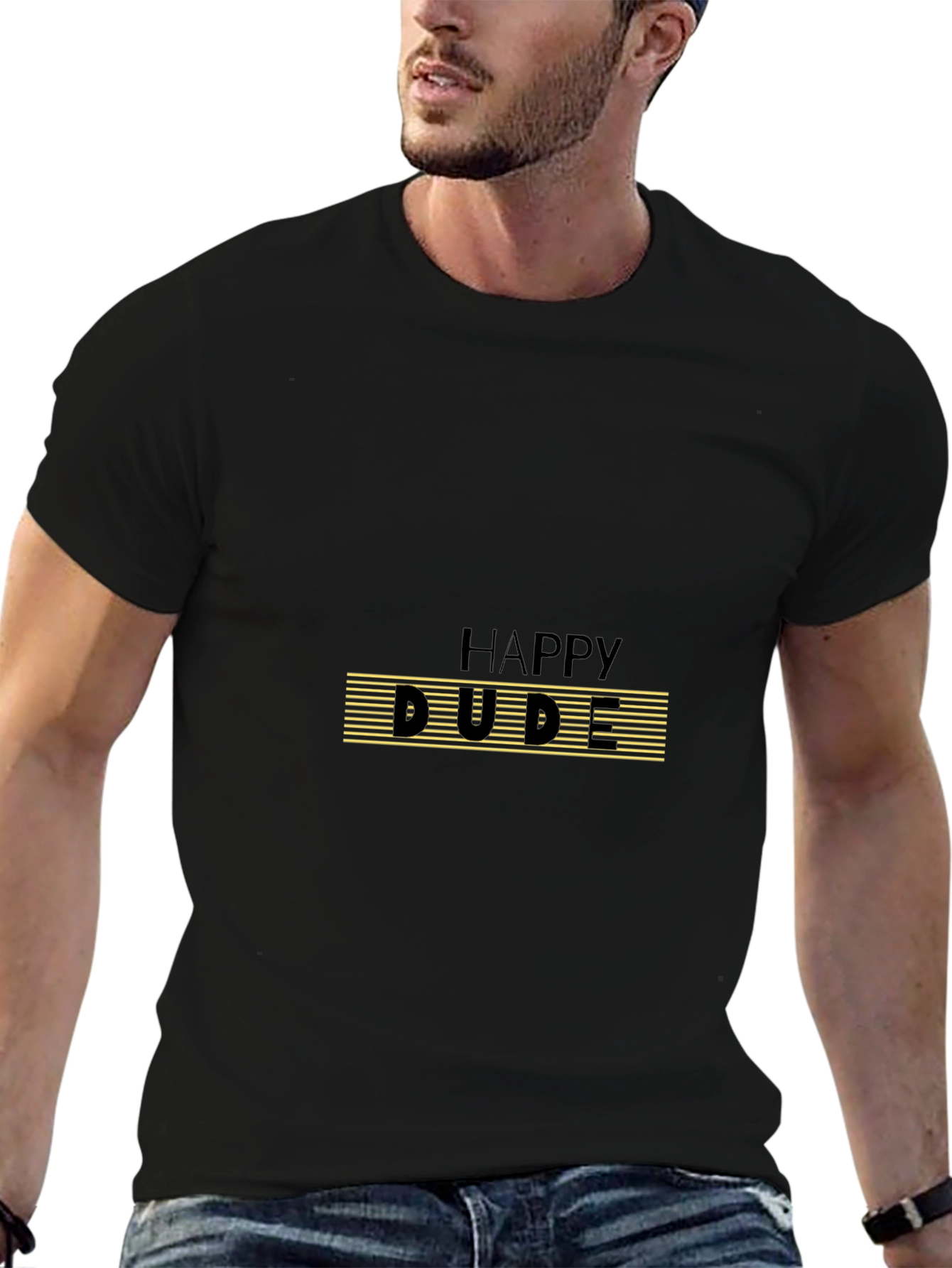 Happy Dude Graphic Print Black T-Shirt