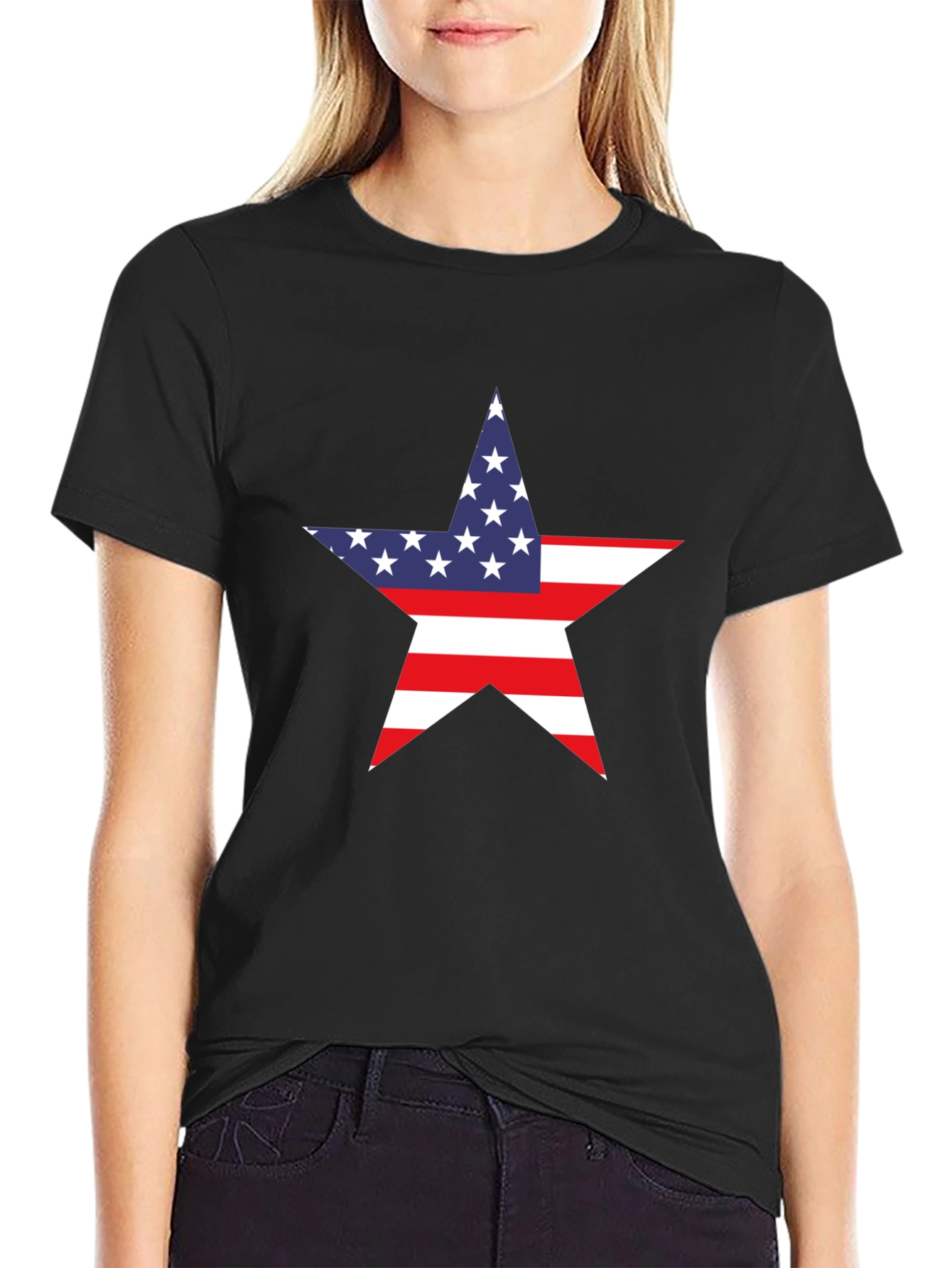 American Flag Star Graphic Tee - Black