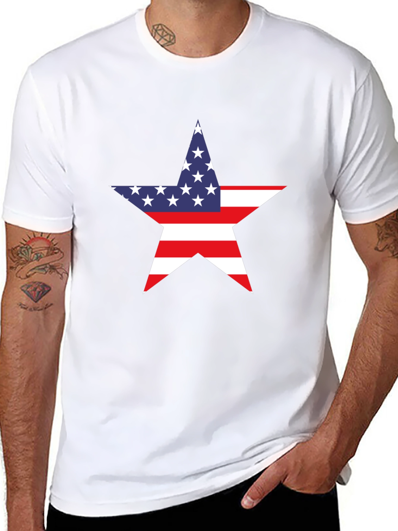 American Flag Star Graphic Tee - Black