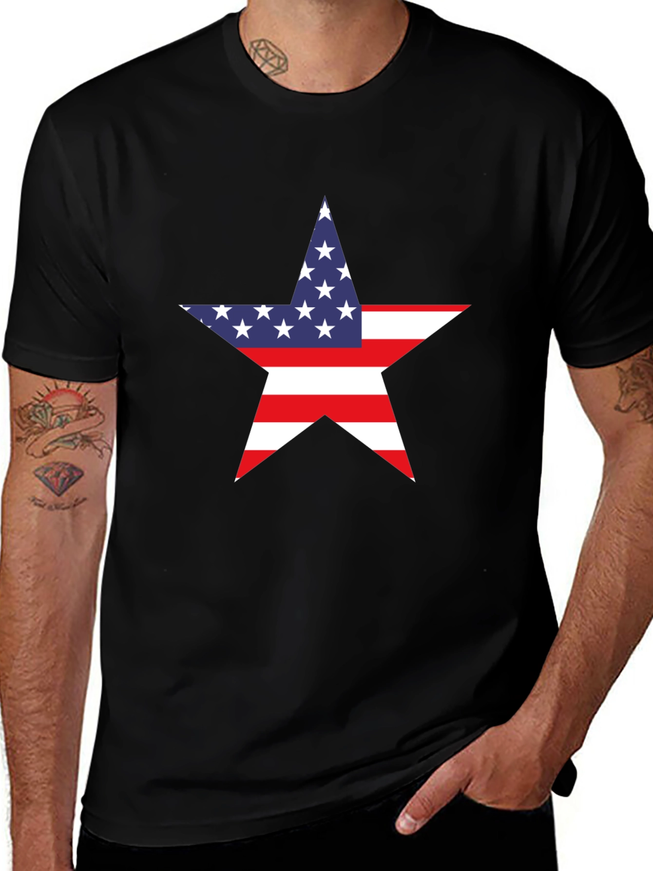 American Flag Star Graphic Tee - Black