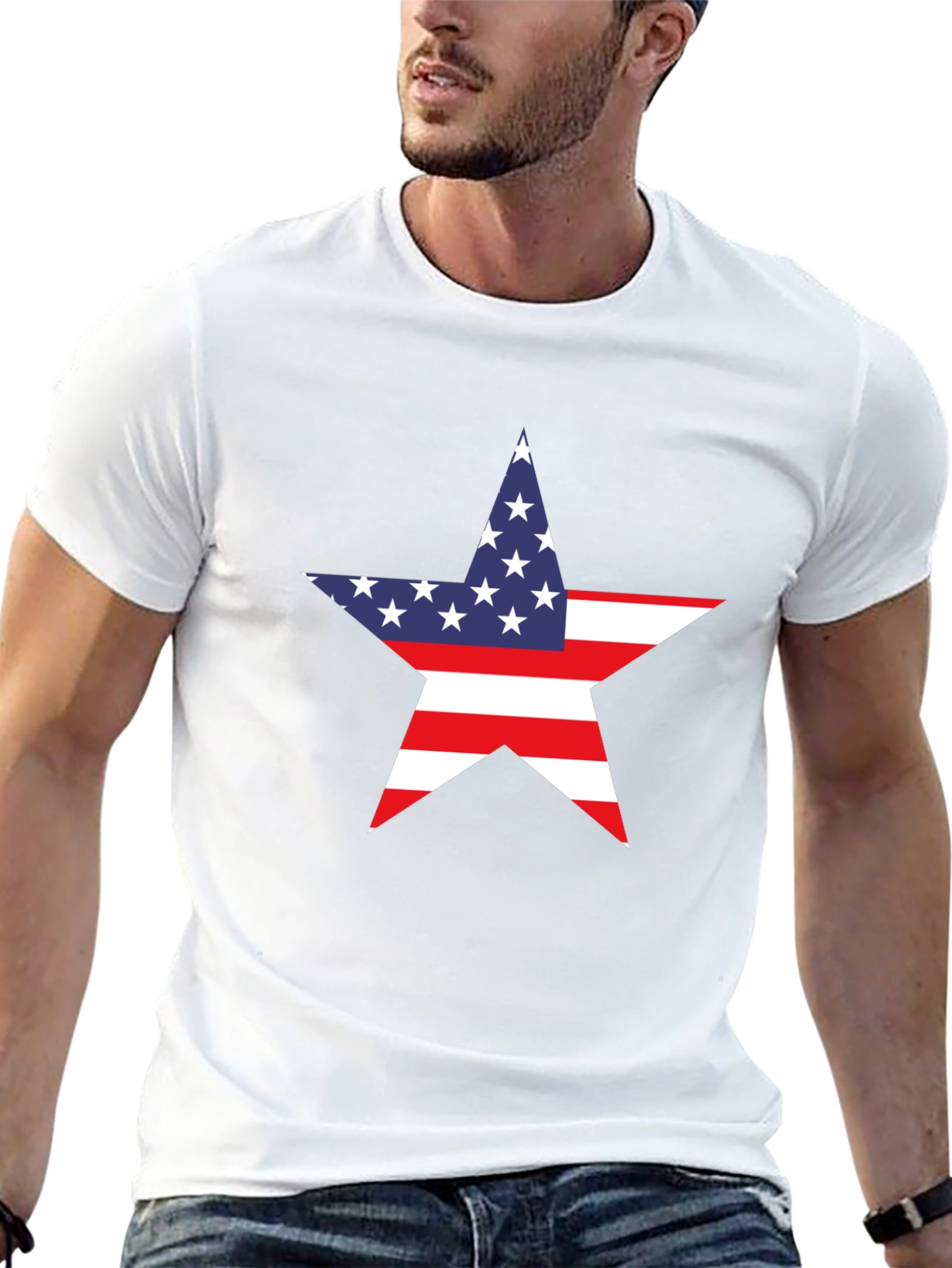 American Flag Star Graphic Tee - Black