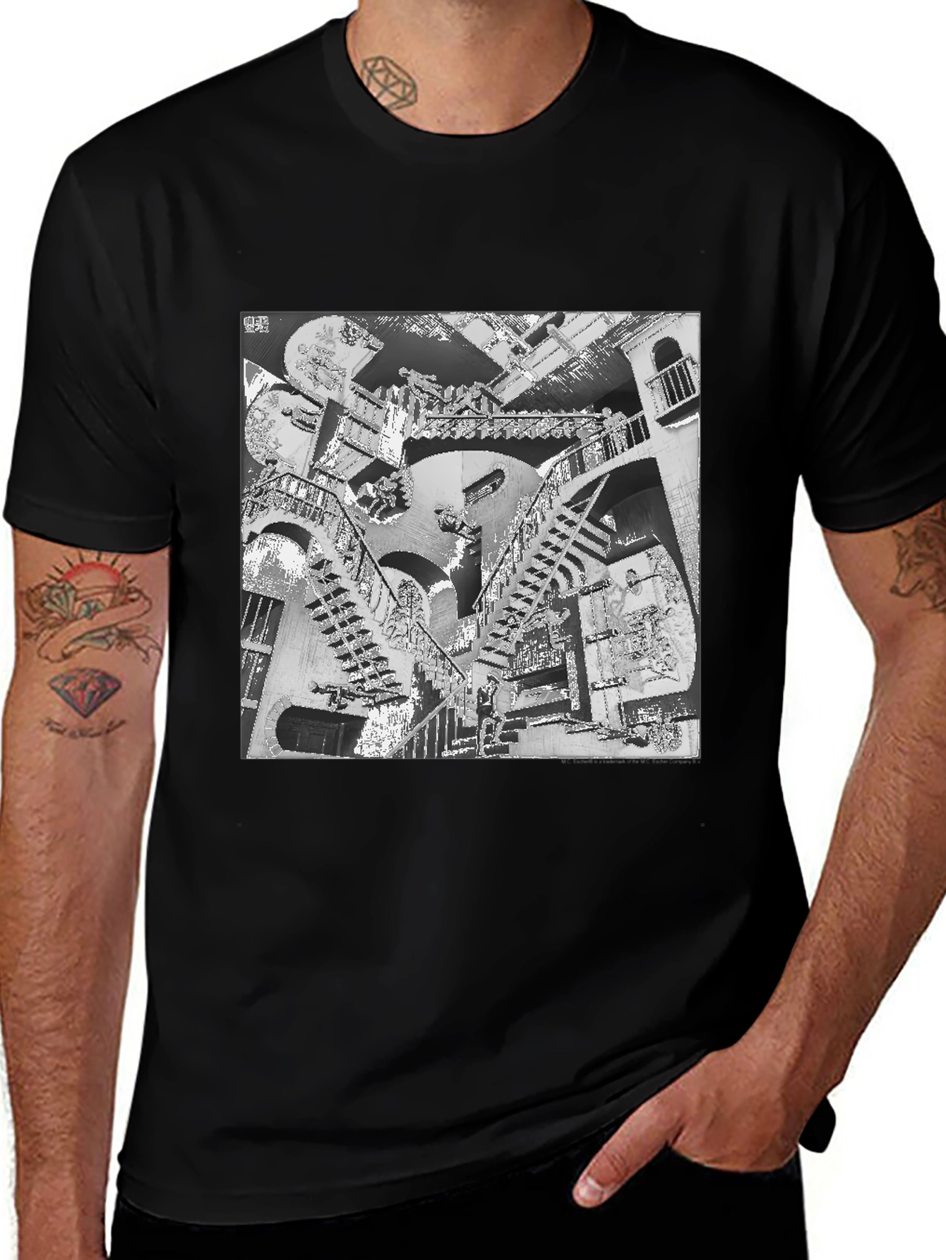 Escher Stairs Black Graphic Tee