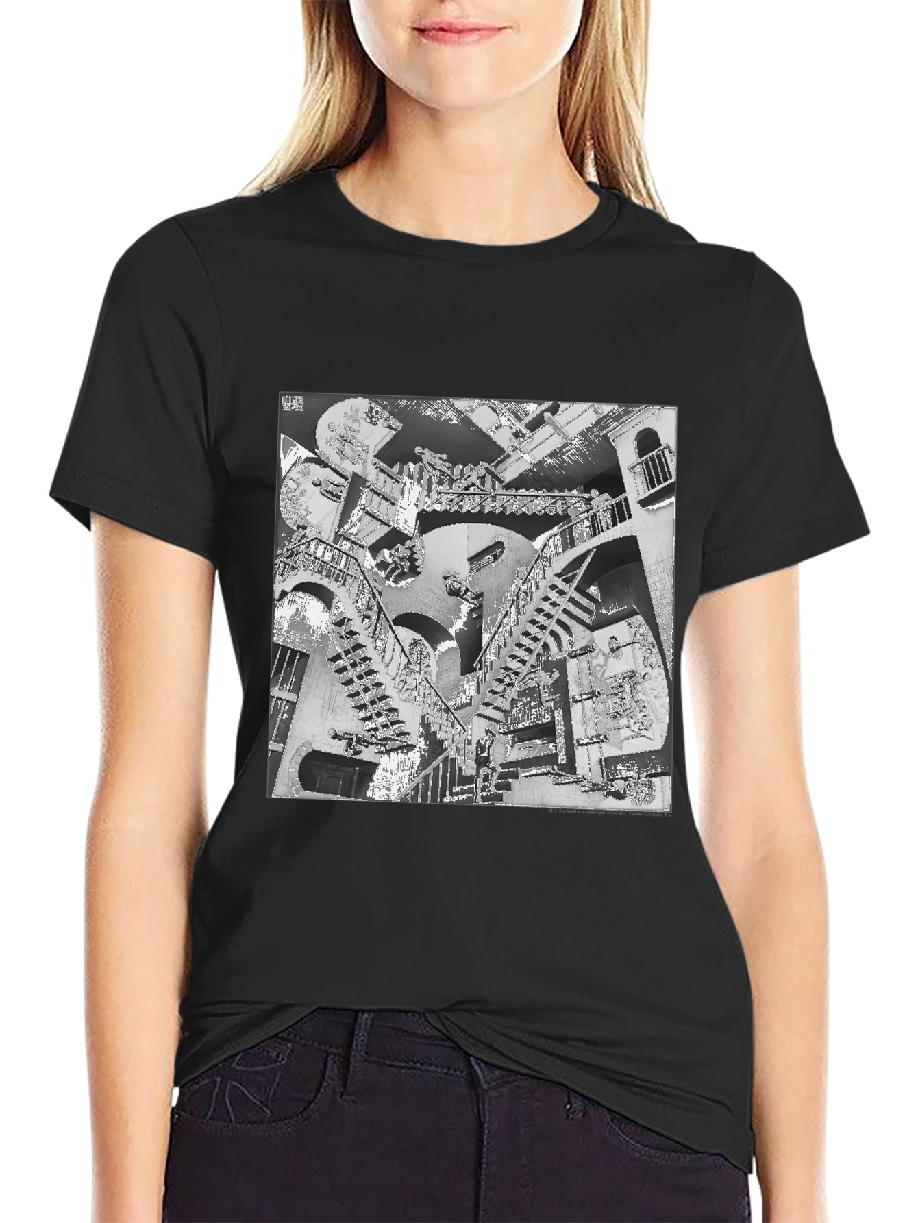 Escher Stairs Black Graphic Tee