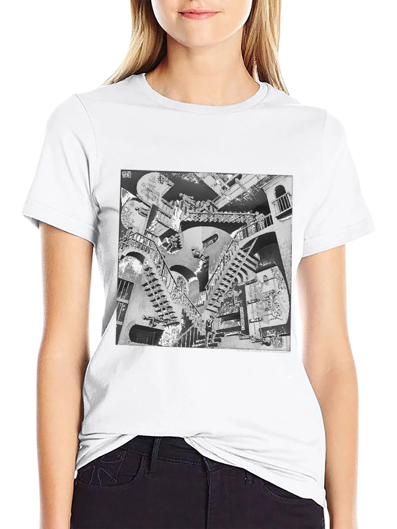Escher Stairs Black Graphic Tee