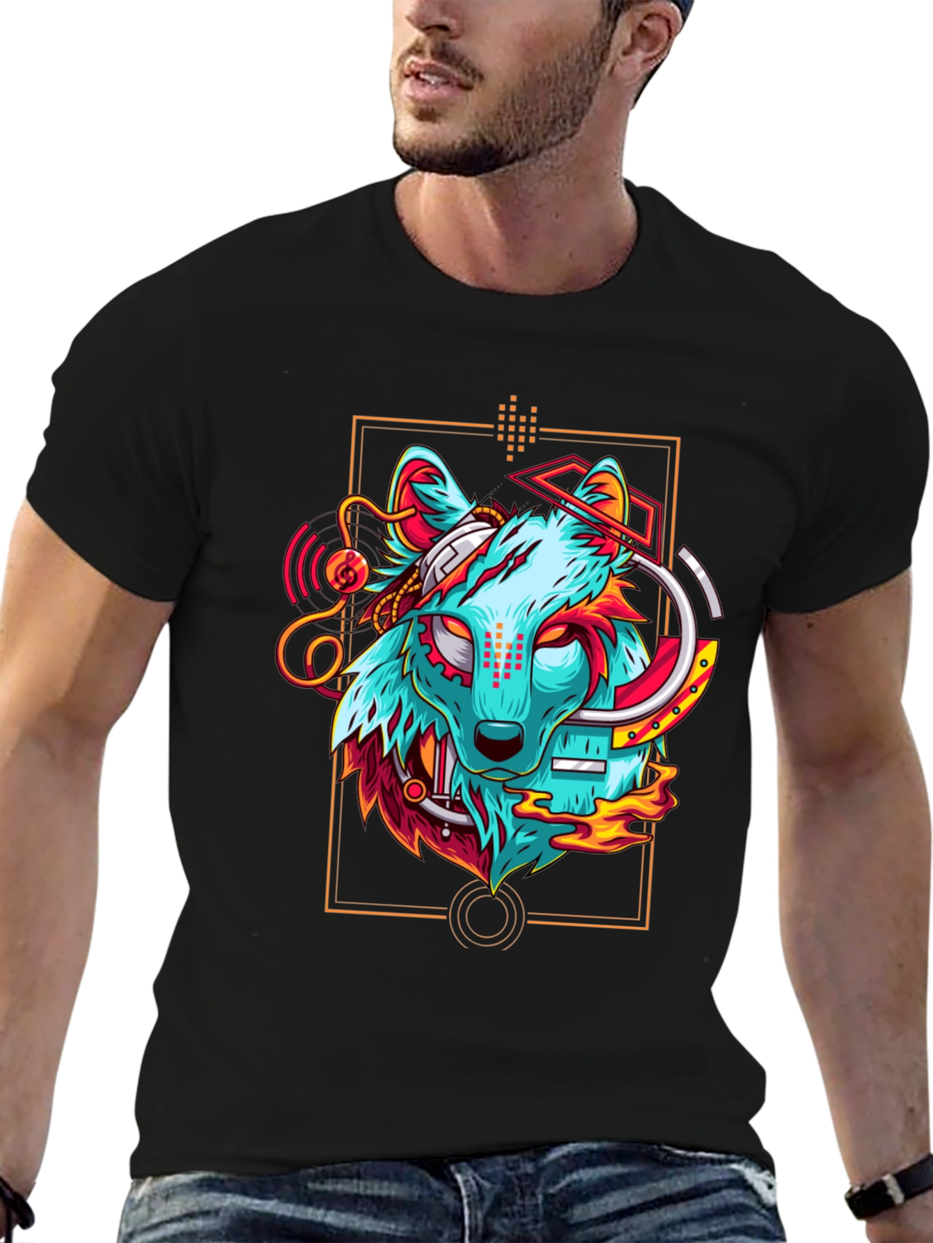 Cyberpunk Wolf Graphic T-Shirt - Cool Animal Tee