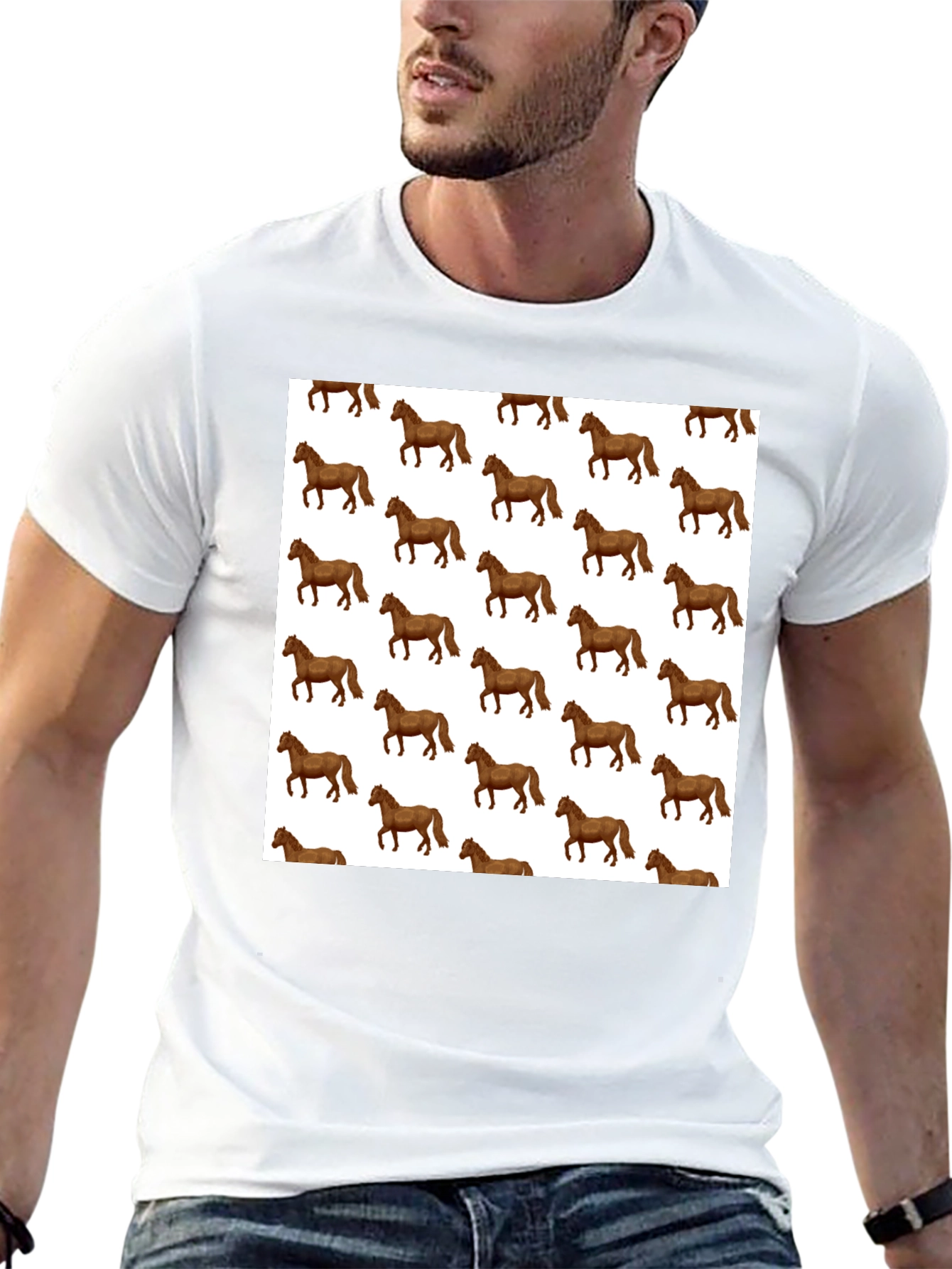 Novelty Horse Print Mens Black T-Shirt