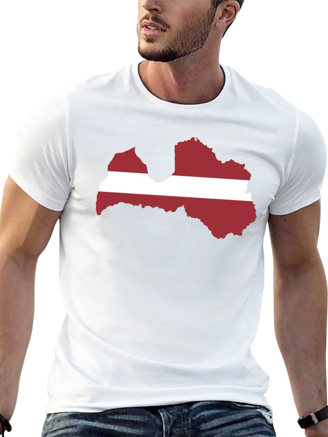 Latvia Flag Map Graphic Tee - Black
