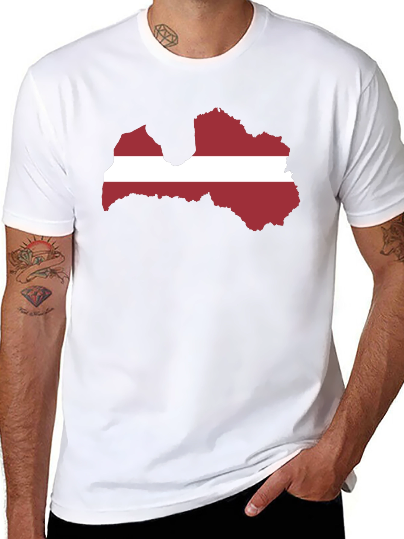 Latvia Flag Map Graphic Tee - Black