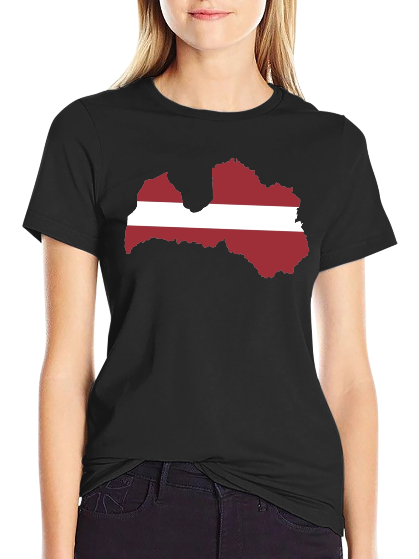 Latvia Flag Map Graphic Tee - Black