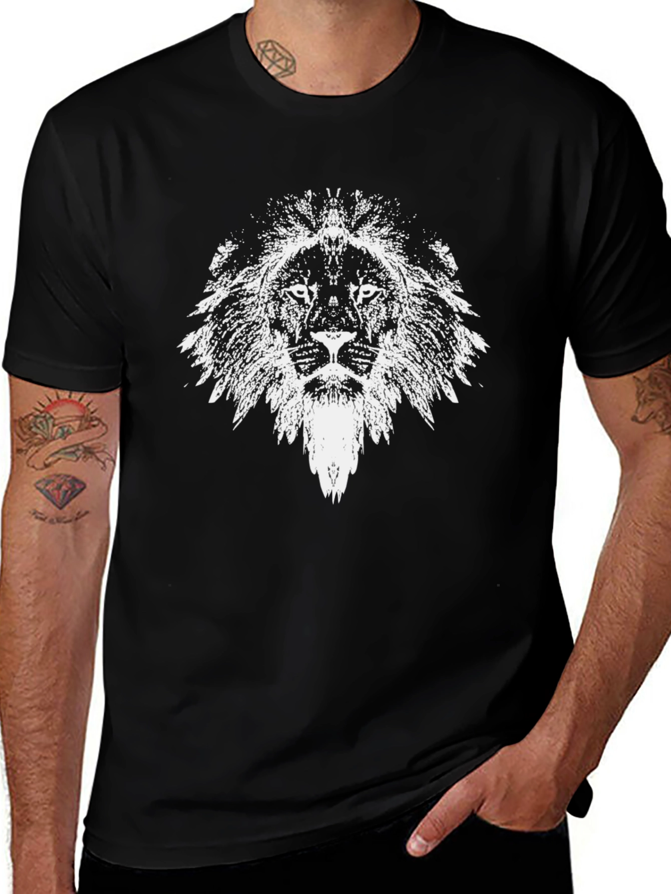 Lion Head Graphic Print Black T-Shirt