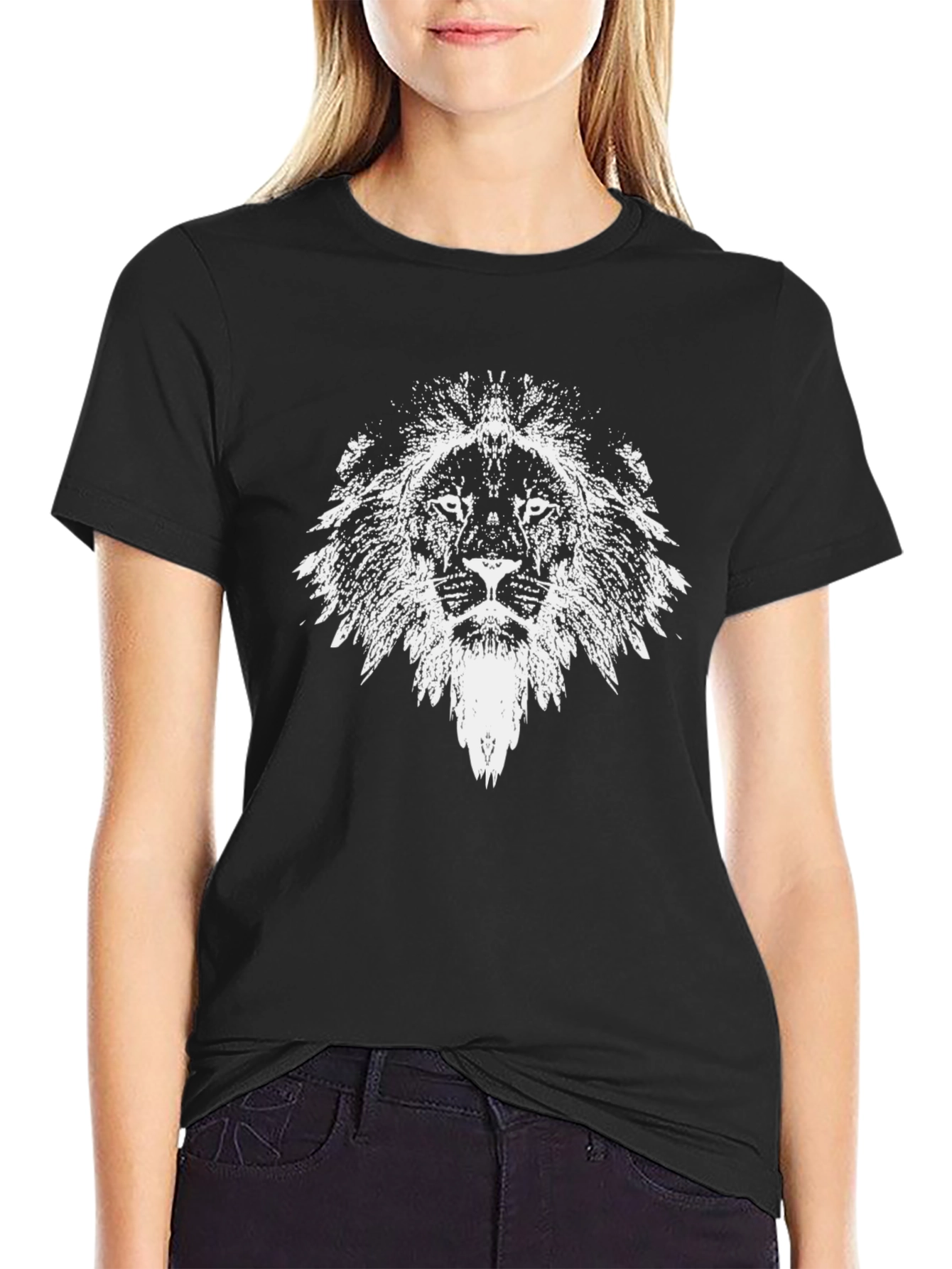 Lion Head Graphic Print Black T-Shirt