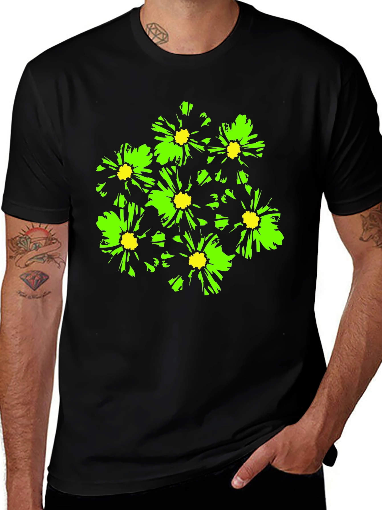 Bold Floral Graphic T-Shirt - Black