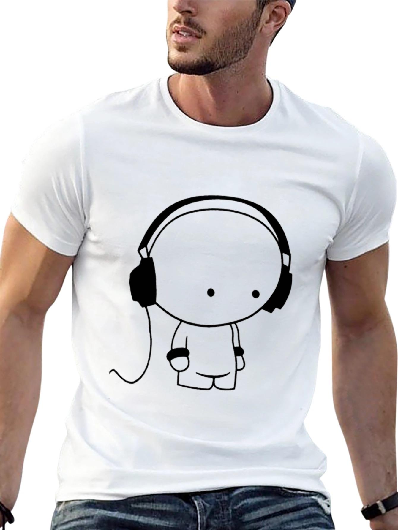 Headphones Cartoon Black T-Shirt